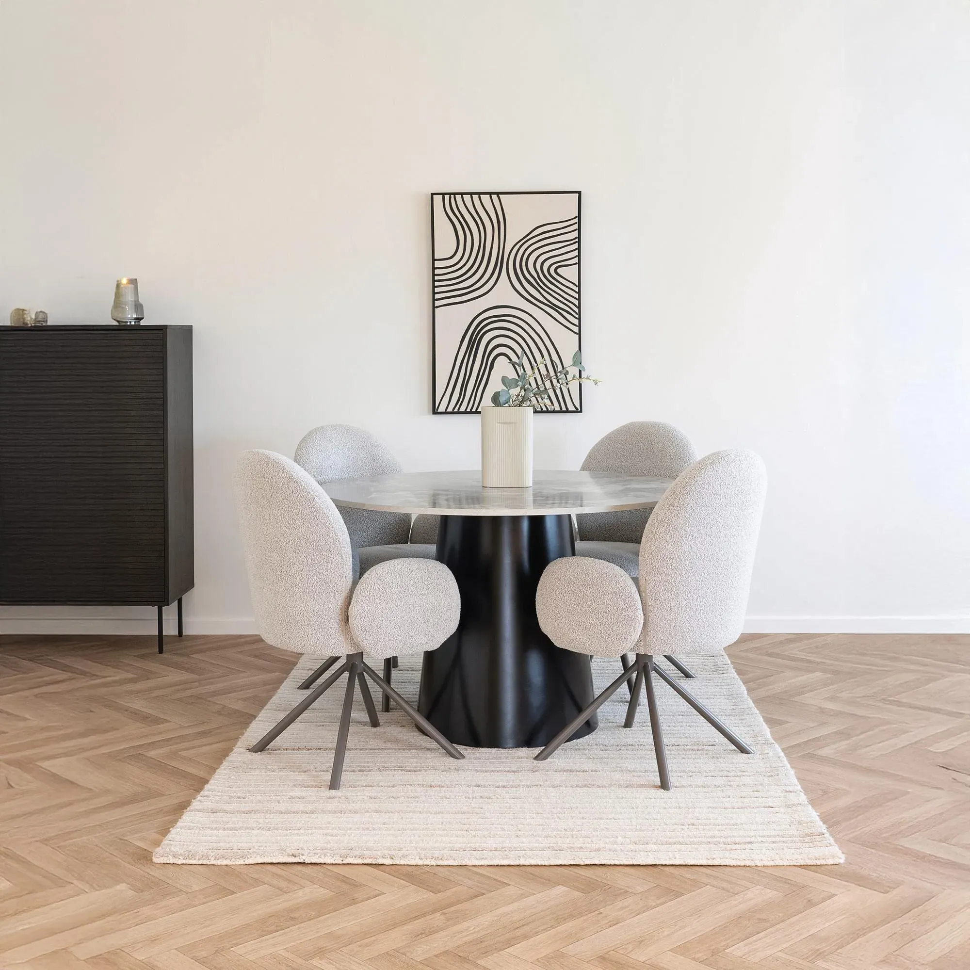 Brito 4-Seater Round Pedestal Dining Table - Grey, Marble