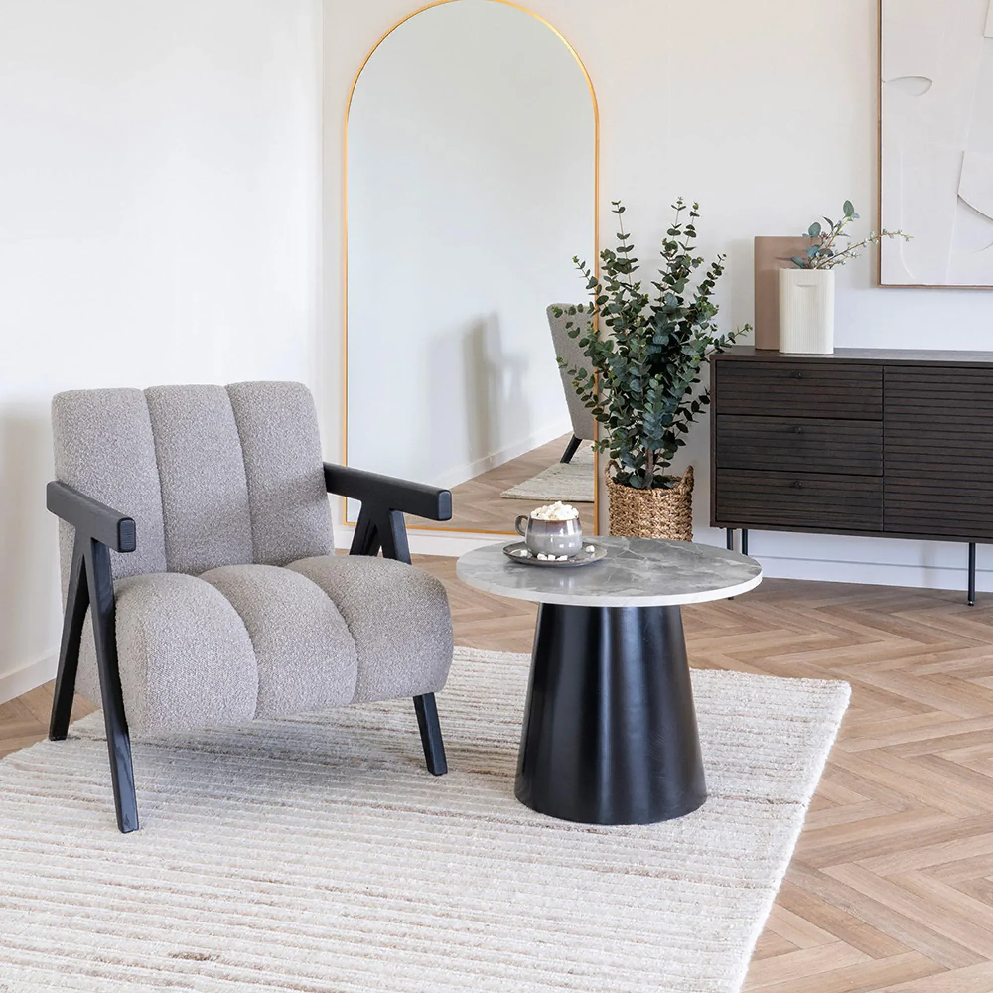 Brito Round Coffee Table - Grey, Marble Effect