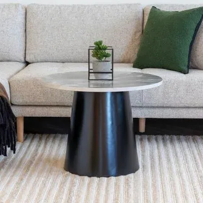 Brito Round Coffee Table - Grey, Marble Effect