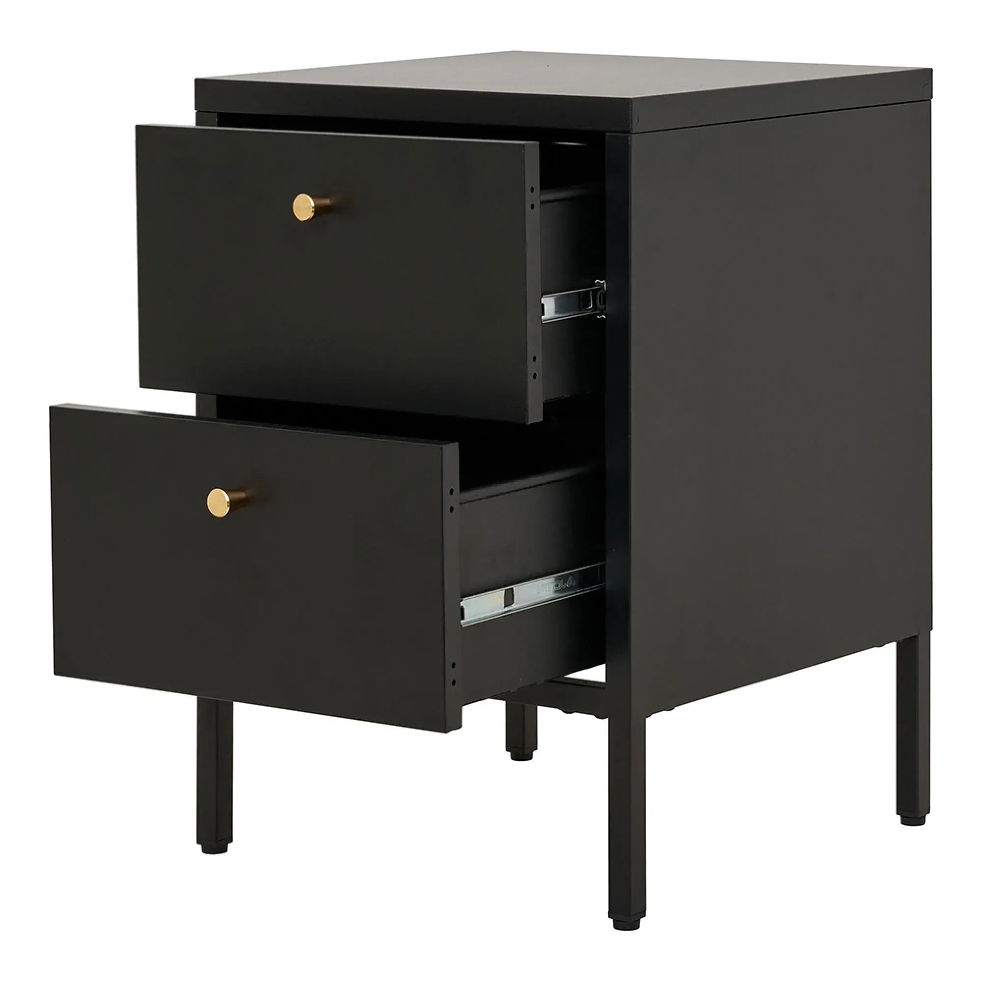 Dalby 2 Drawer Bedside Cabinet - Black, Metal
