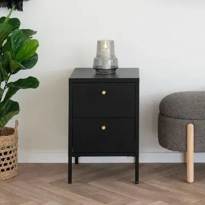 Dalby 2 Drawer Bedside Cabinet - Black, Metal image