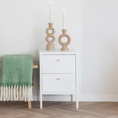 Dalby 2 Drawer Bedside Cabinet - White, Metal