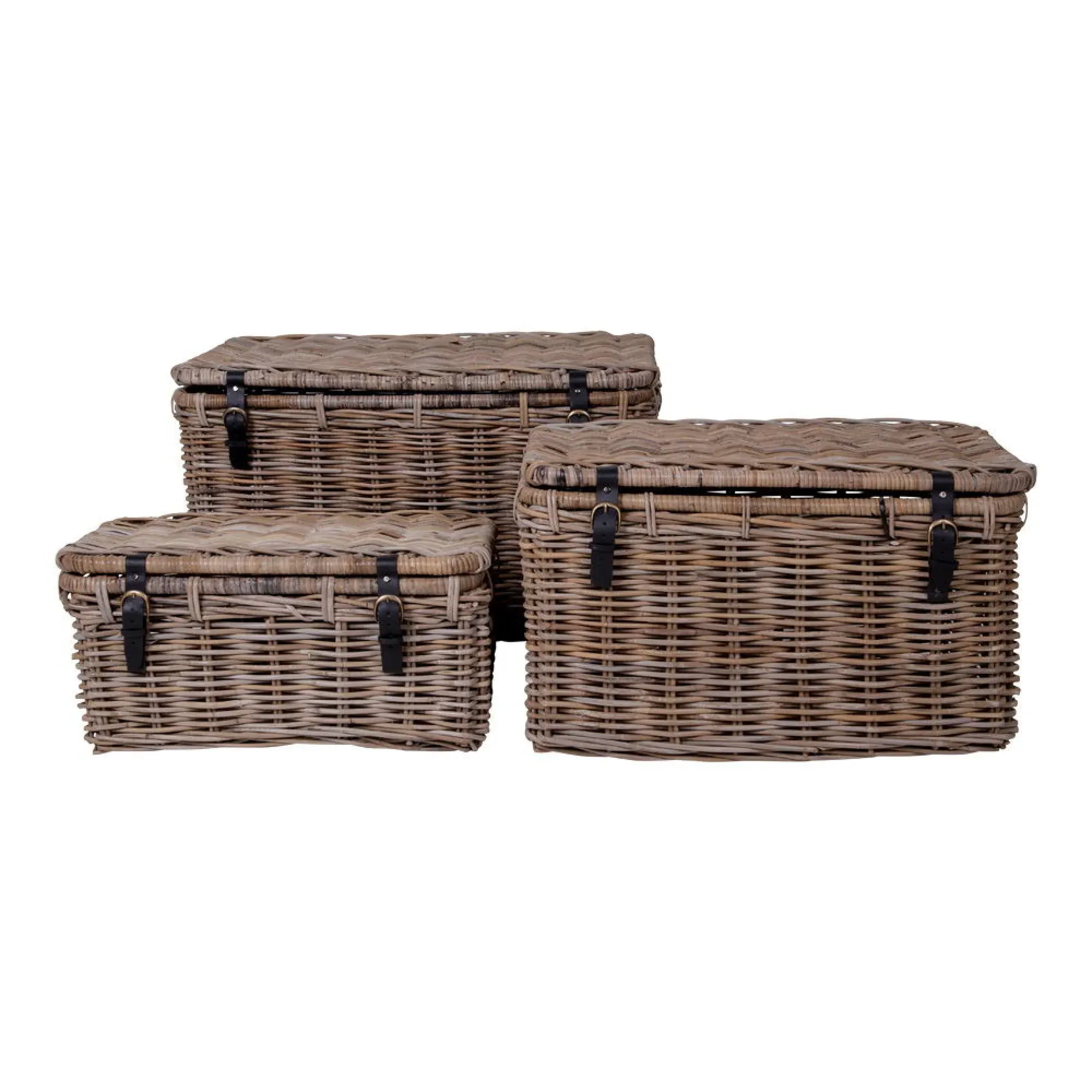 Depok Kubu Rattan Storage Trunk Set of 3 - Grey