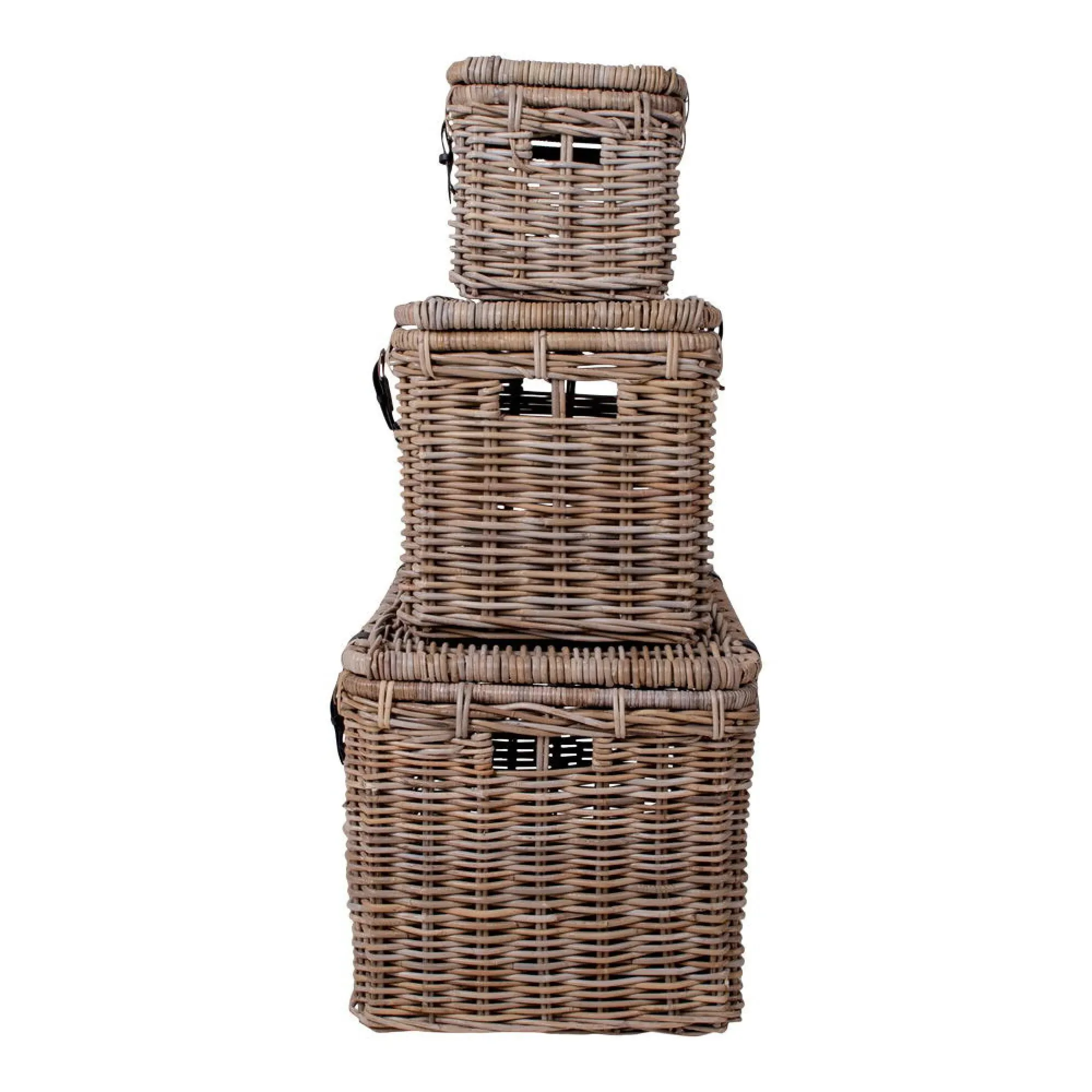 Depok Kubu Rattan Storage Trunk Set of 3 - Grey