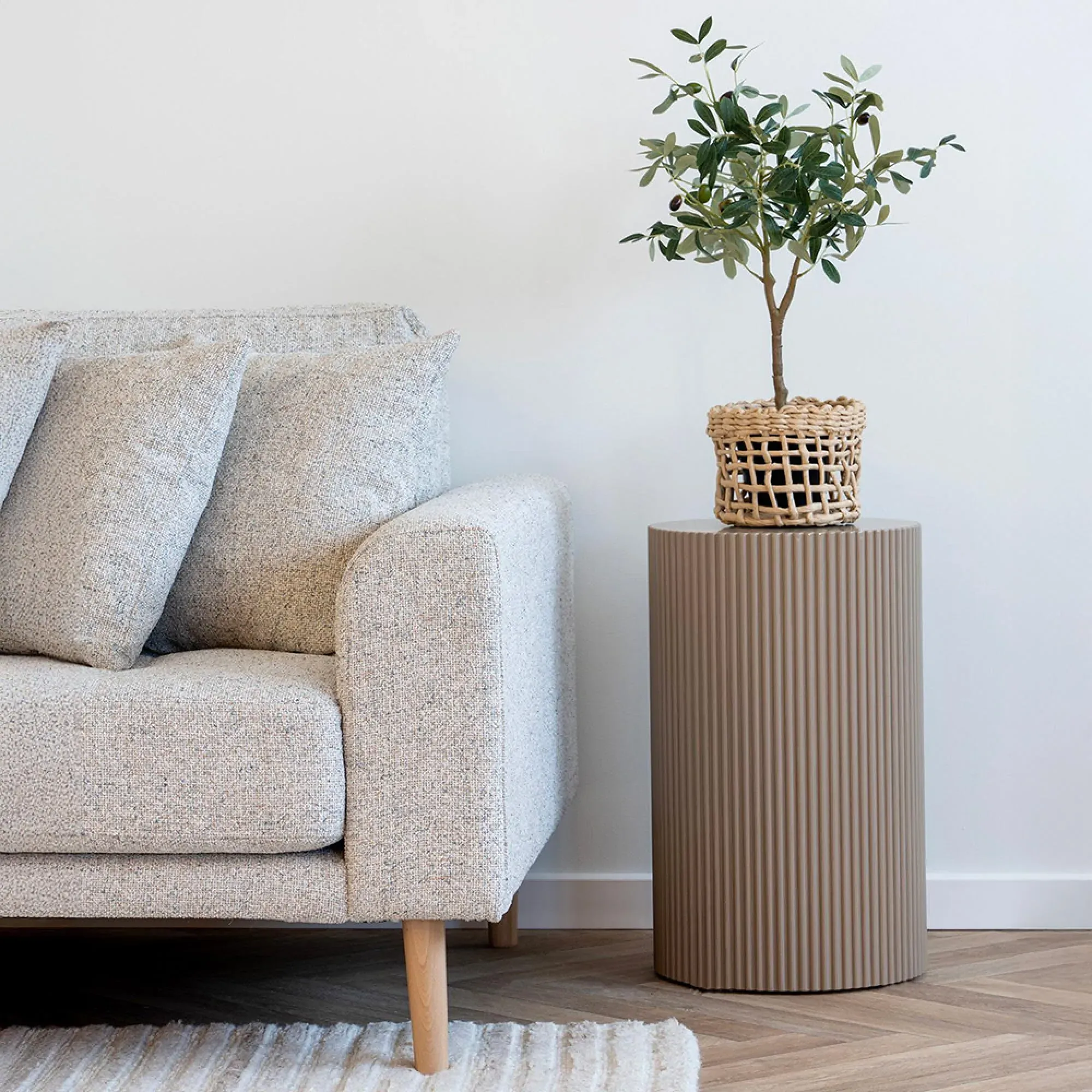Farense Fluted Round Side Table - Beige