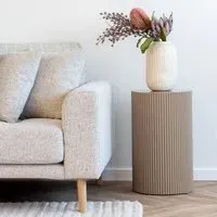 Farense Fluted Round Side Table - Beige