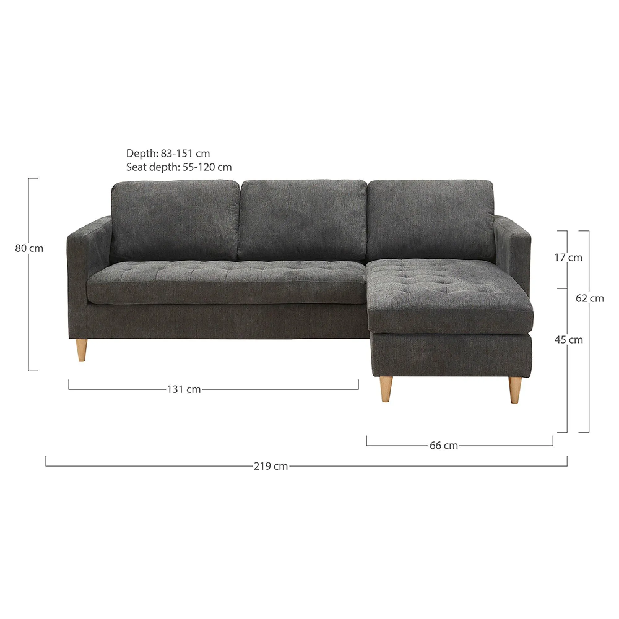 Firenze L-Shaped Sofa - Dark Grey, Fabric
