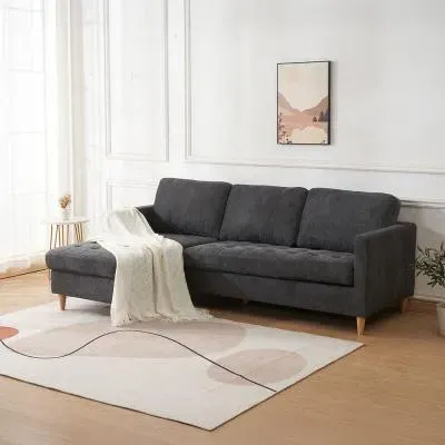 Firenze L-Shaped Sofa - Dark Grey, Fabric image