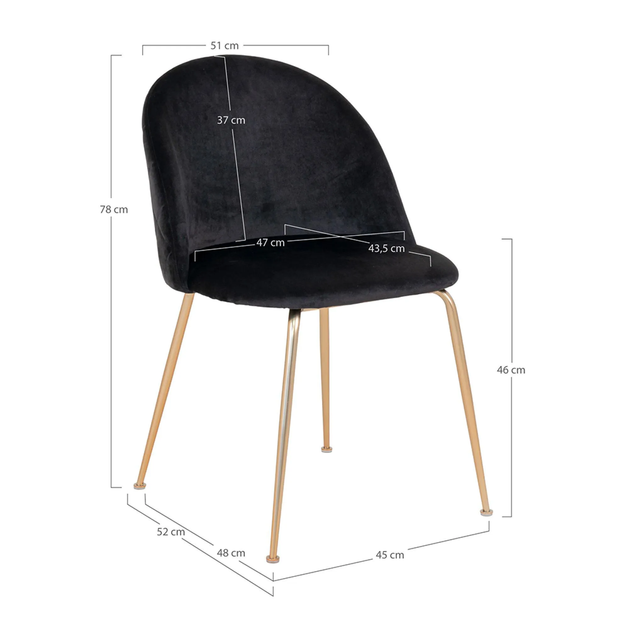 Geneve Dining Chair - Black, Velvet