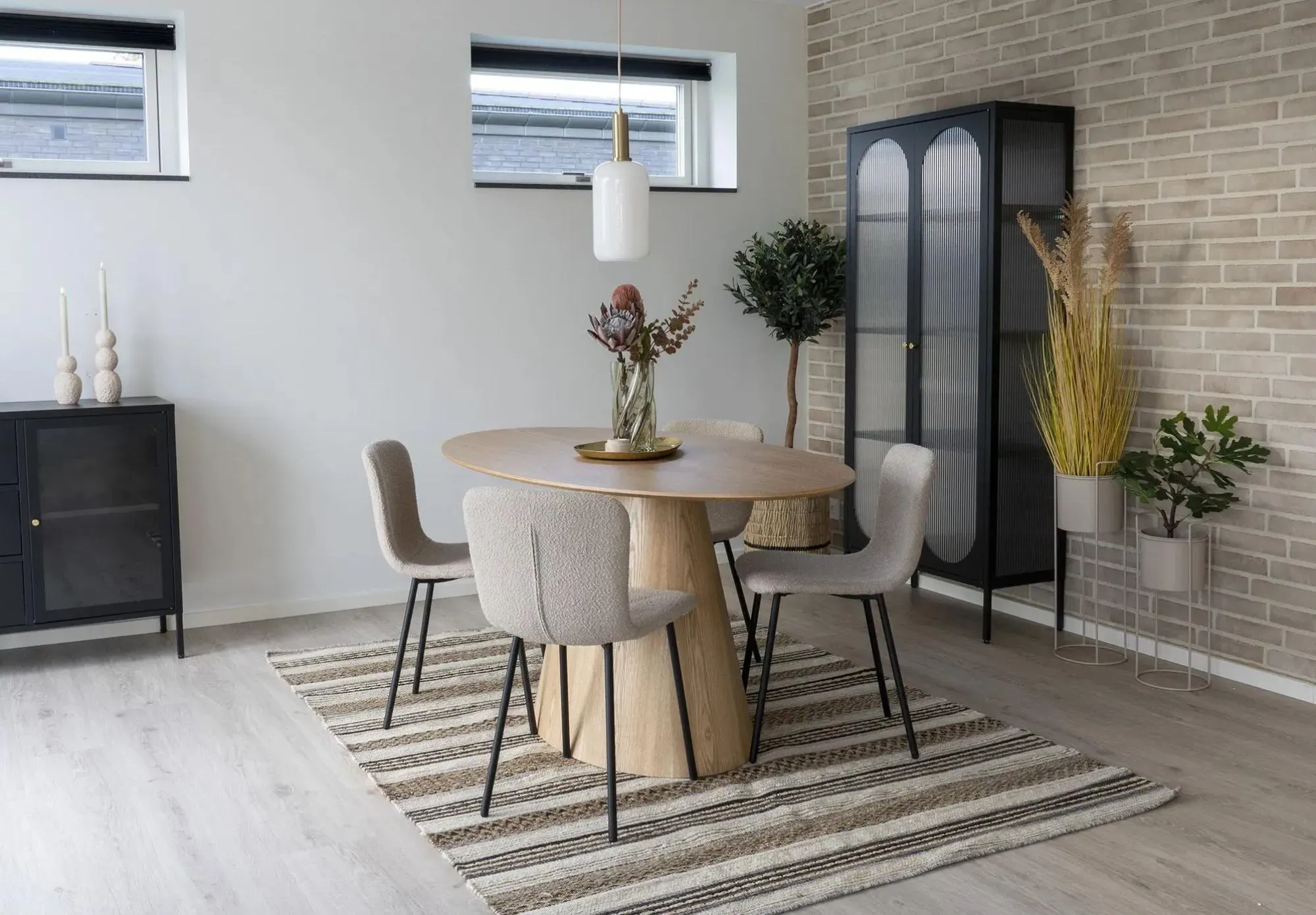 Halden Dining Chair - Beige, Boucle Fabric