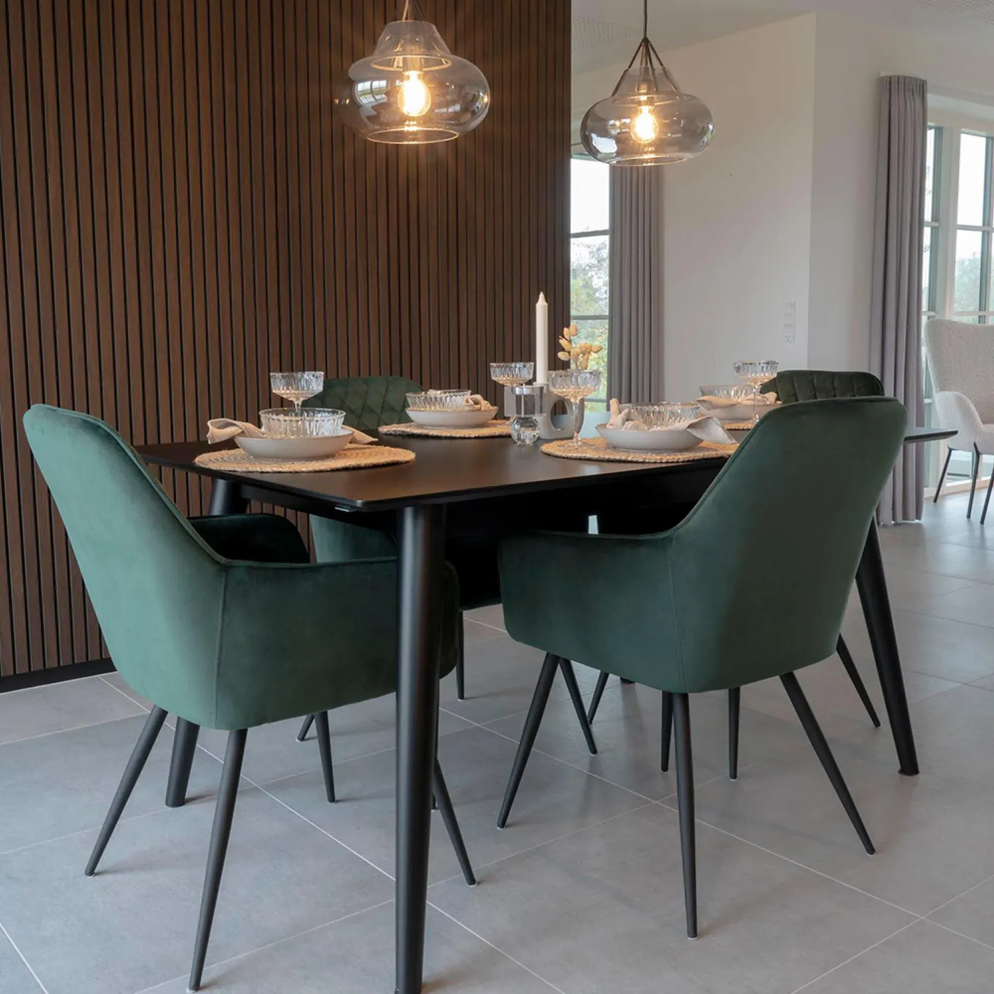 Harbo Dining Chair - Green, Velvet