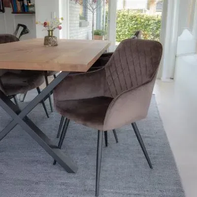 Harbo Dining Chair - Light Brown, Velvet