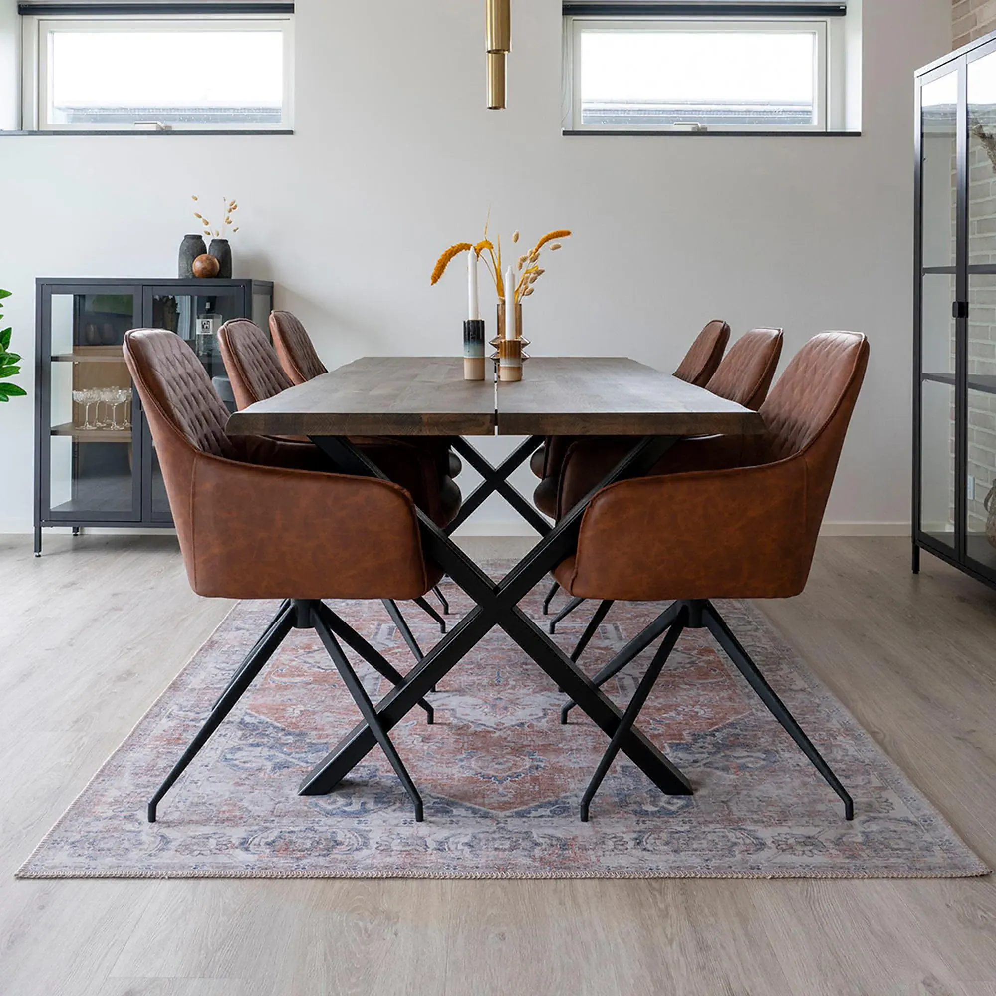 Harbo Swivel Dining Chair - Brown, Faux Leather