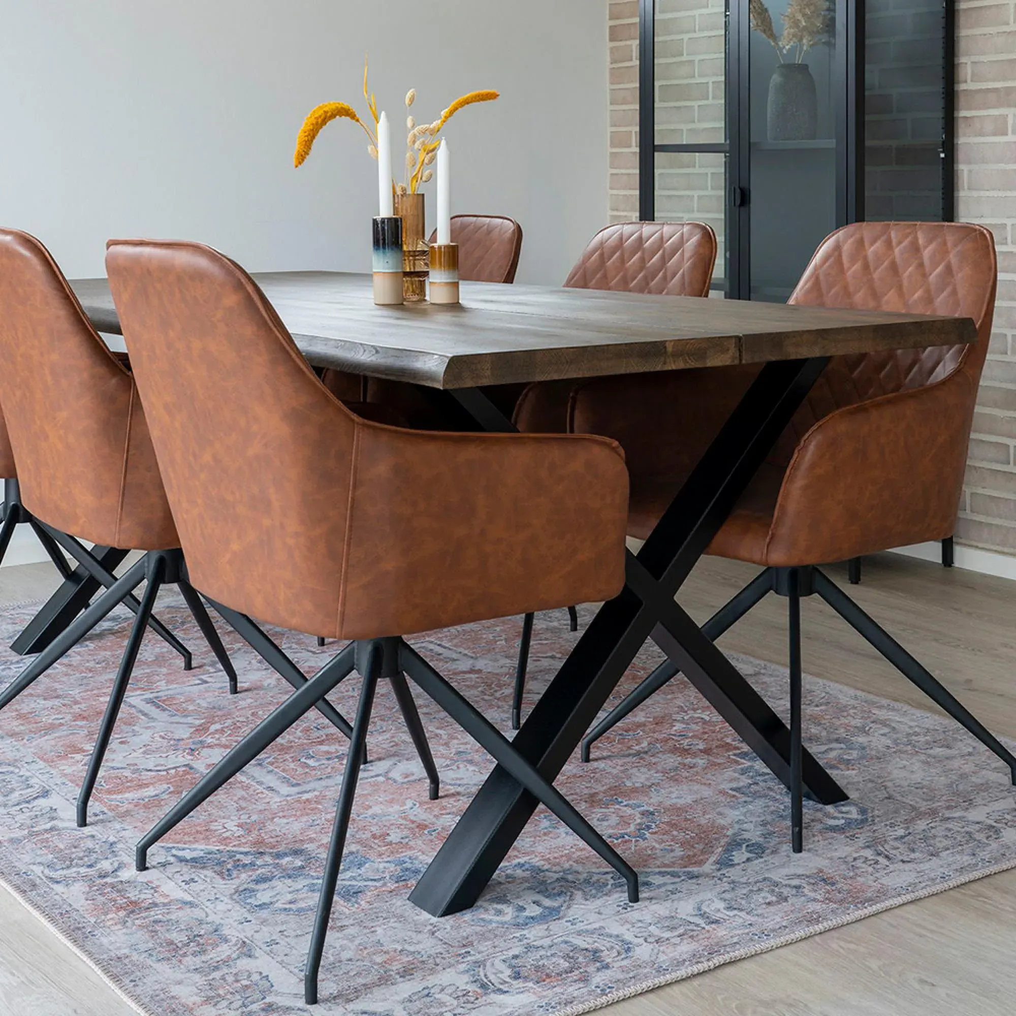 Harbo Swivel Dining Chair - Brown, Faux Leather