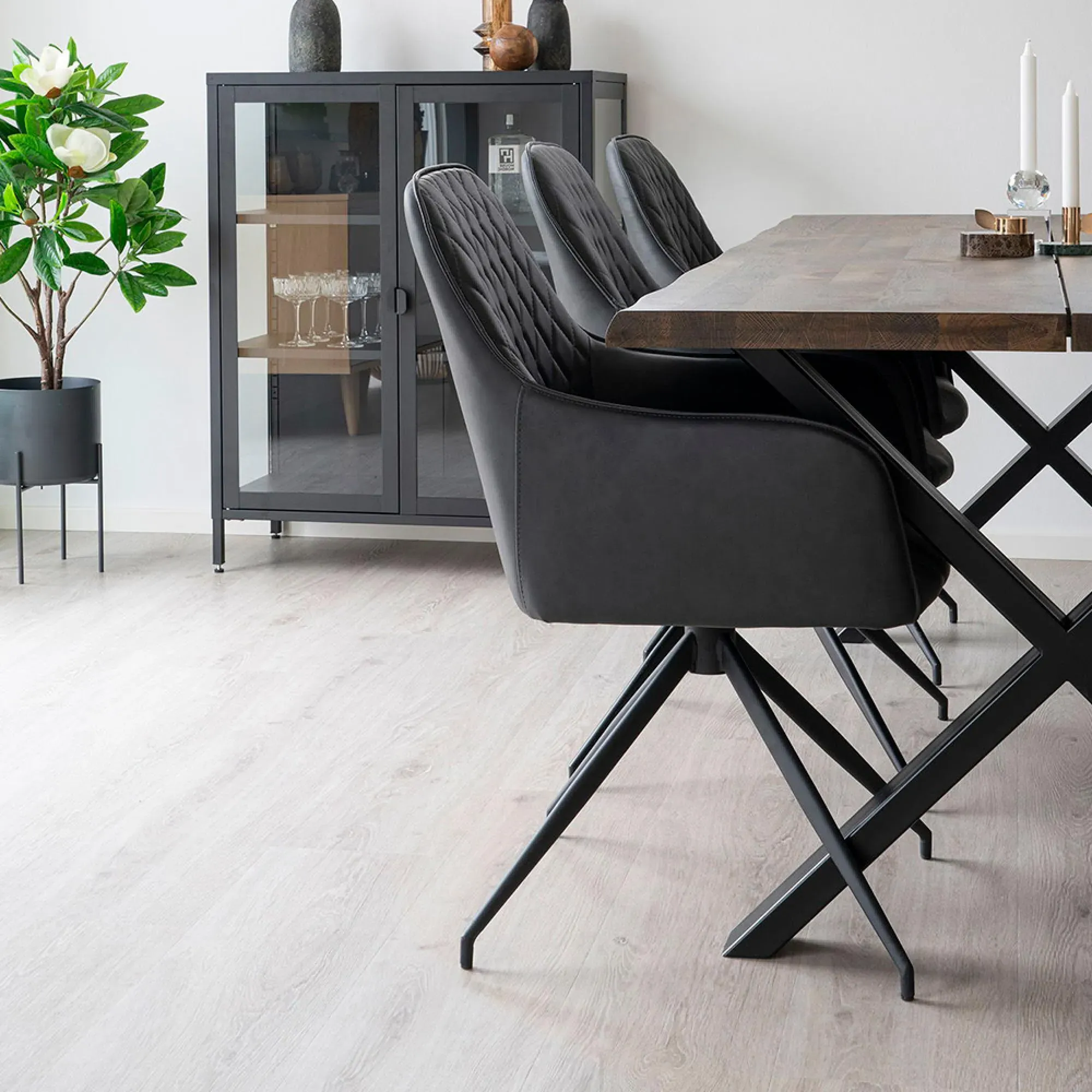 Harbo Swivel Dining Chair - Dark Grey, Faux Leather