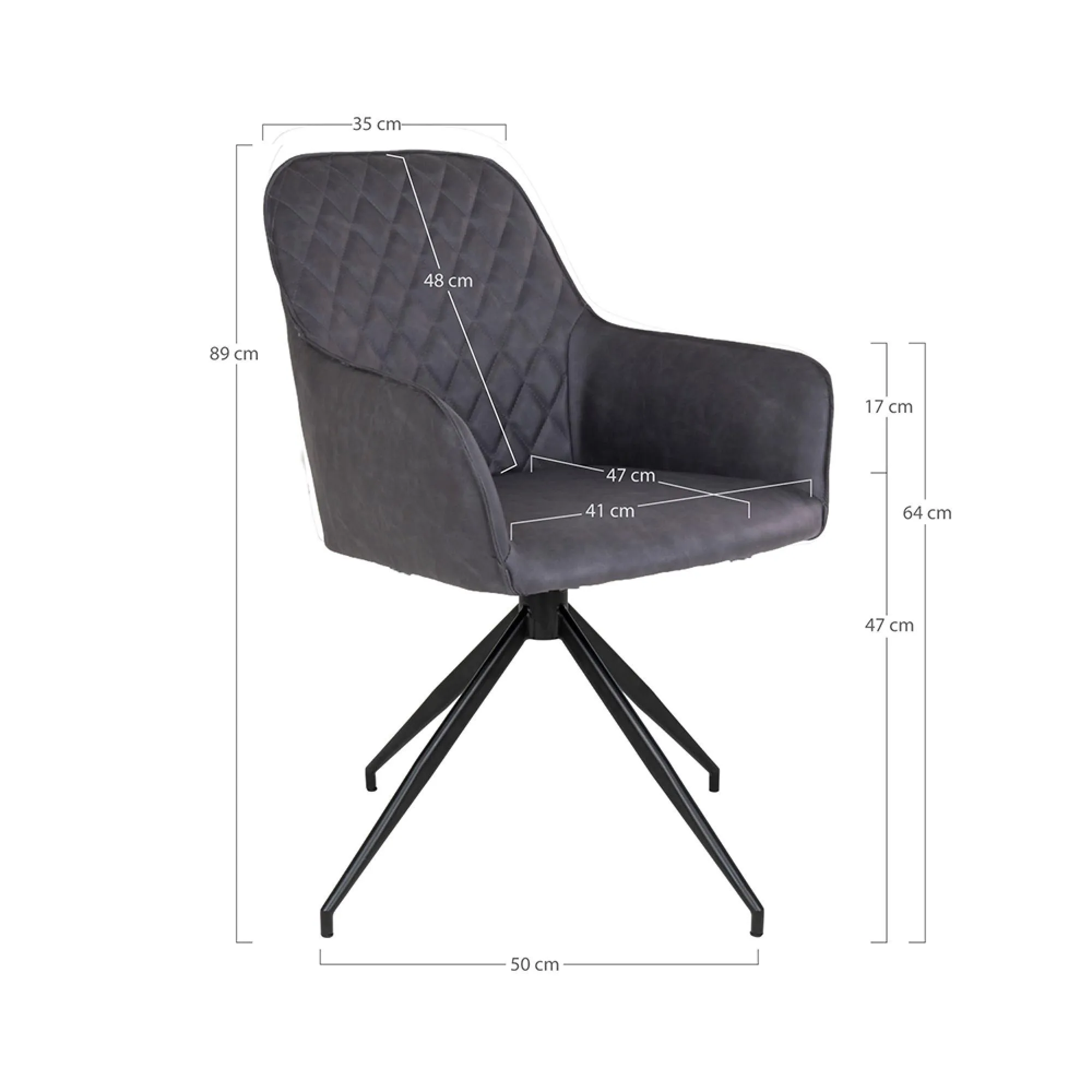 Harbo Swivel Dining Chair - Dark Grey, Faux Leather