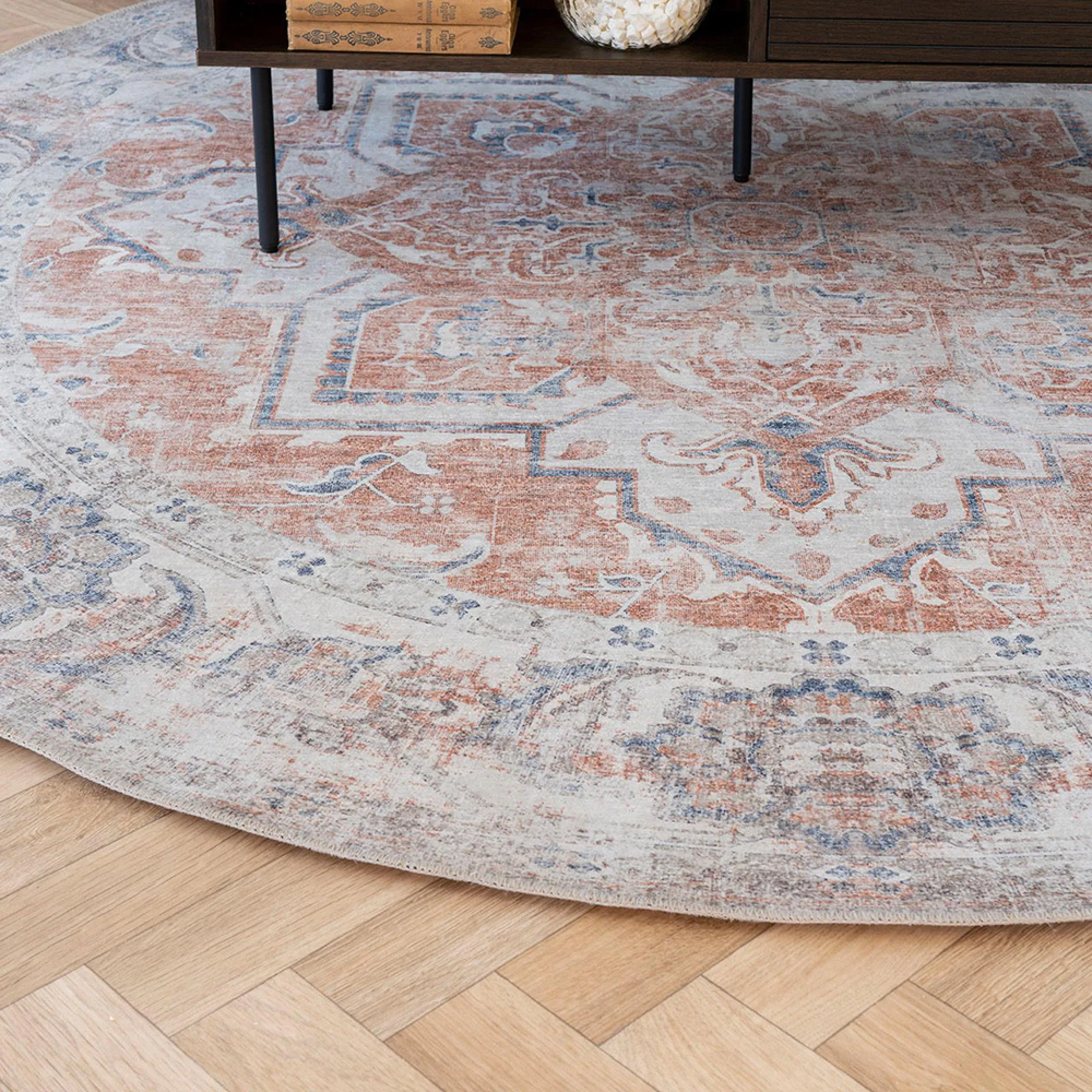 Havana Round Rug - Orange and Blue