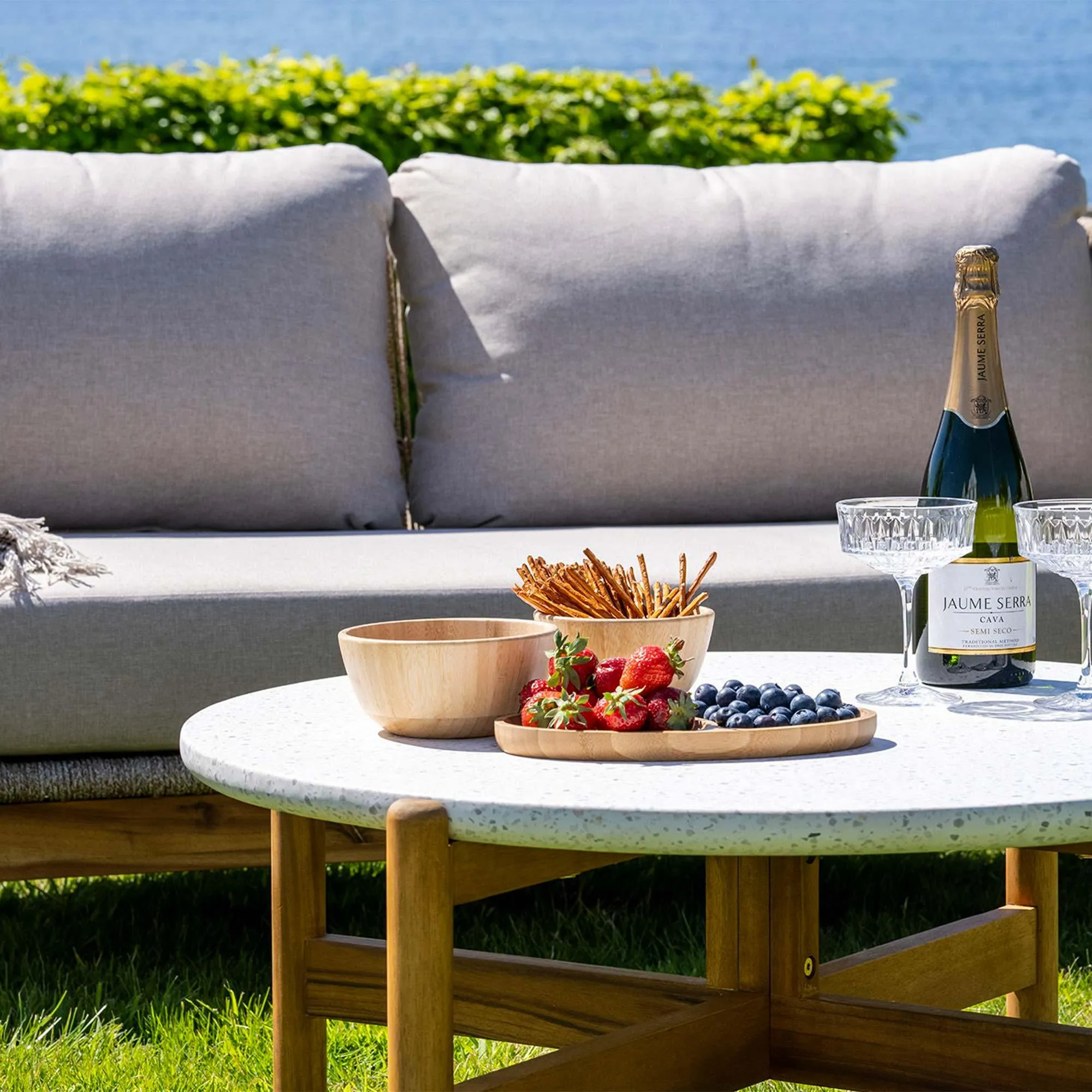 Hunterton 2 Seater Lounge Set - Beige, Acacia Wood