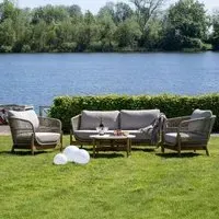 Hunterton 2 Seater Lounge Set - Beige, Acacia Wood