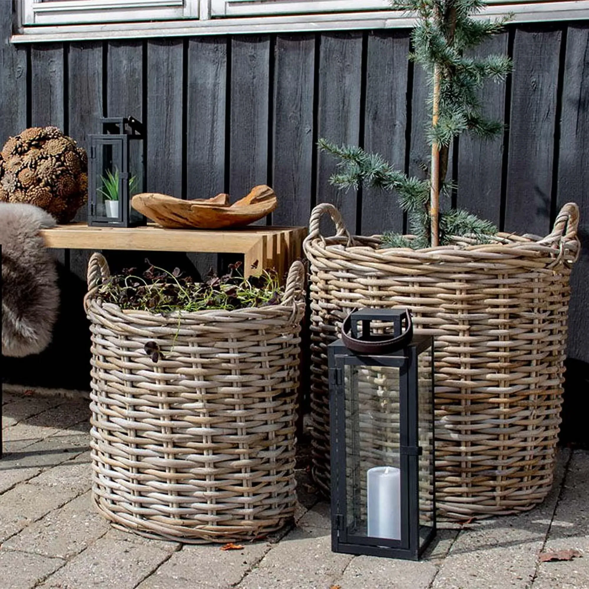 Indo Kubu Basket Set of 2 - Brown, Rattan