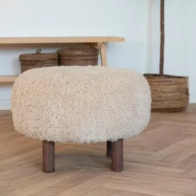 Inverness Round Pouf - Light Brown, Fabric image