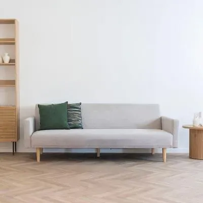 Kells Click Clack Sofa Bed with Natural Legs - Sand, Fabric image