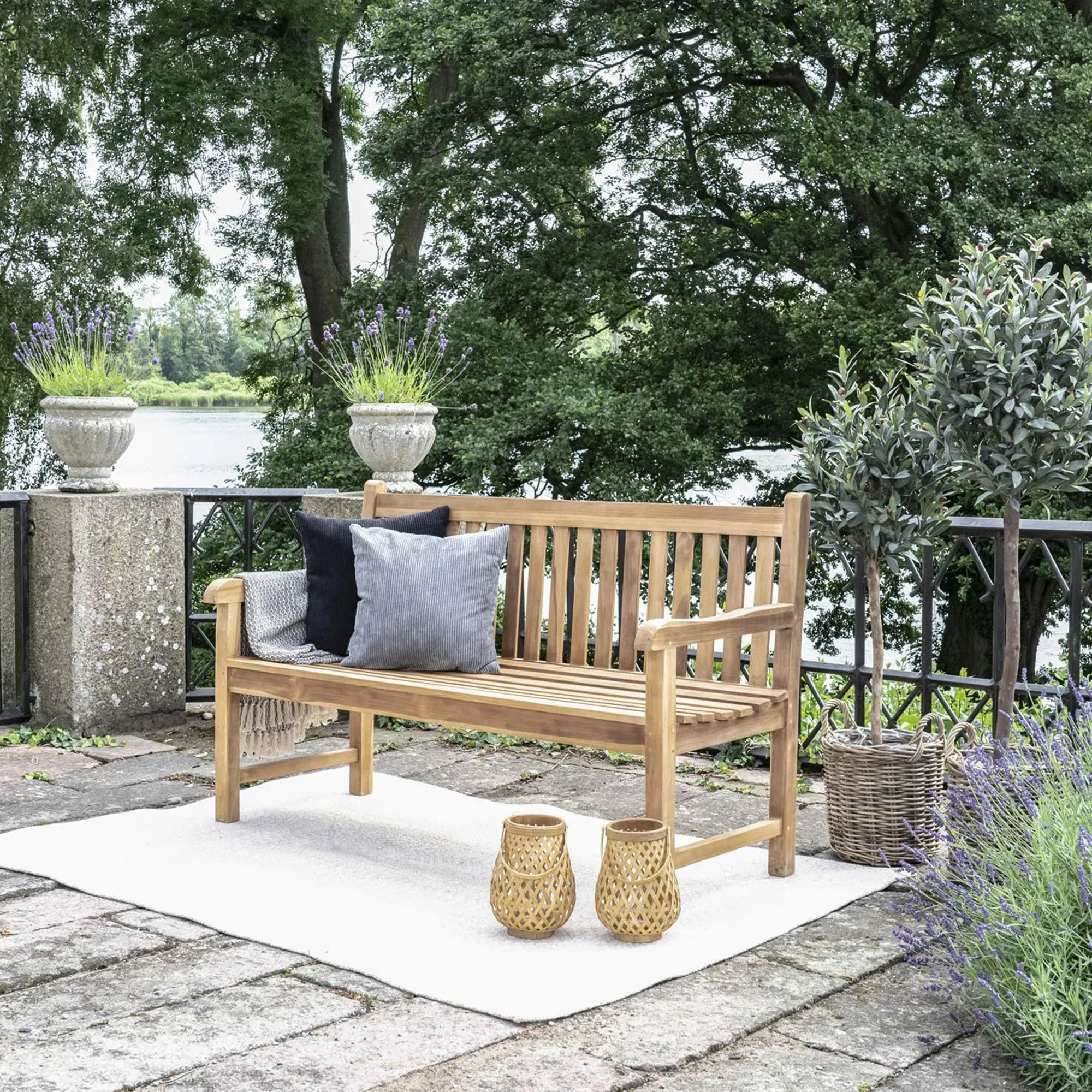 Keota Teak Wood Garden Bench with Back - Natural