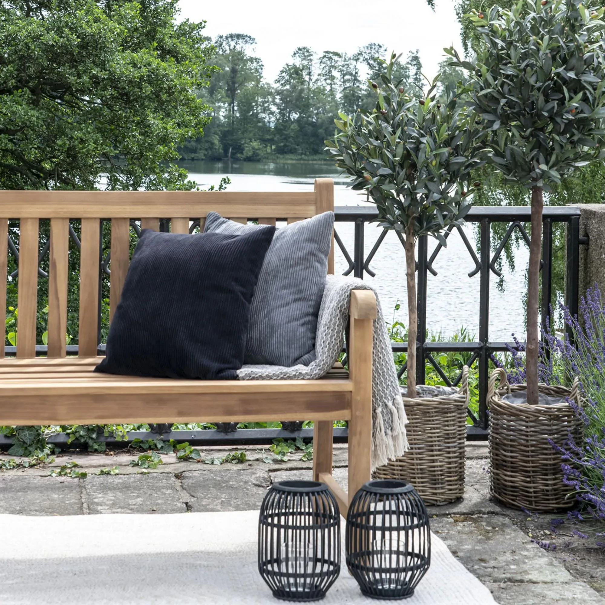 Keota Teak Wood Garden Bench with Back - Natural