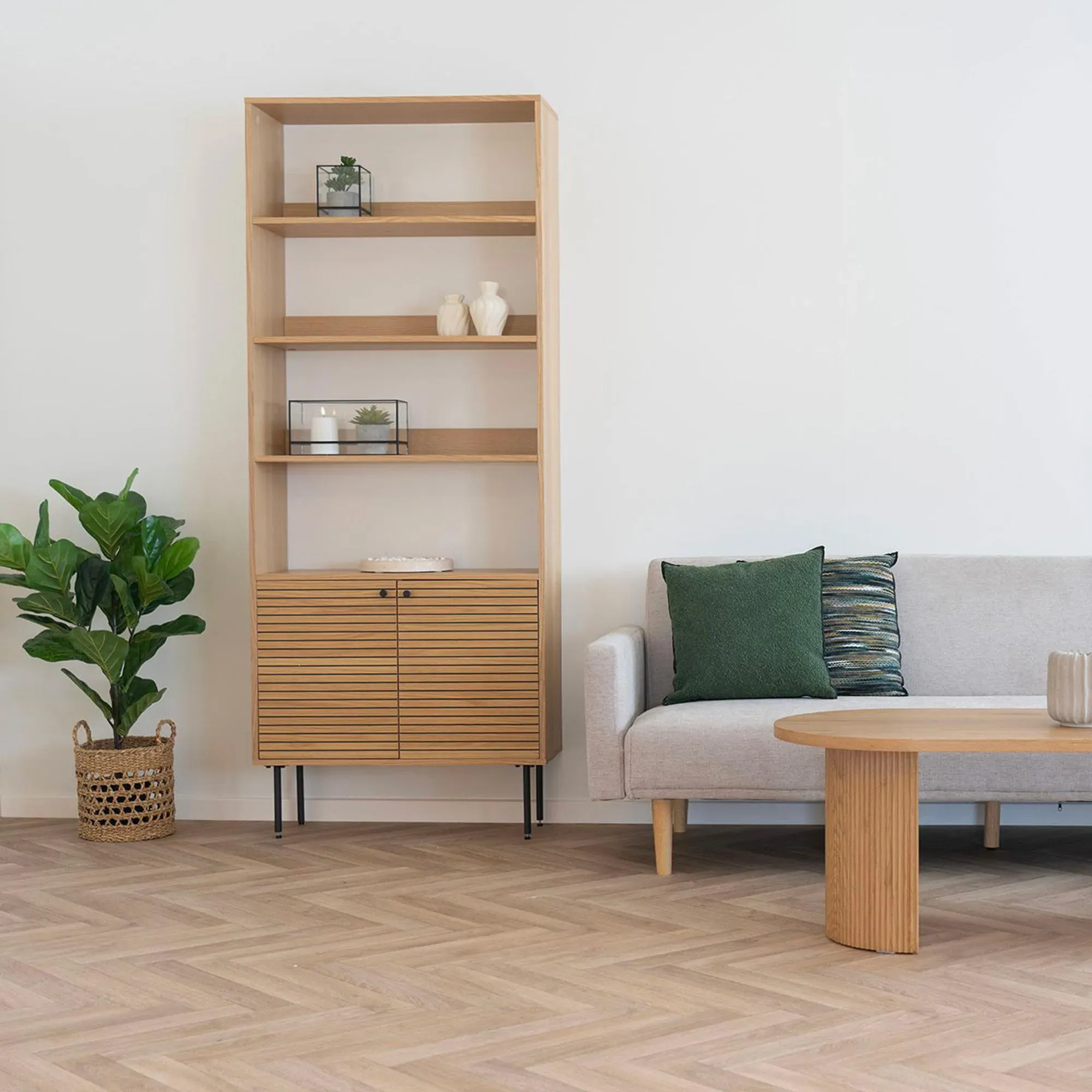 Kyoto Oak Bookcase with Cupboard - Natural
