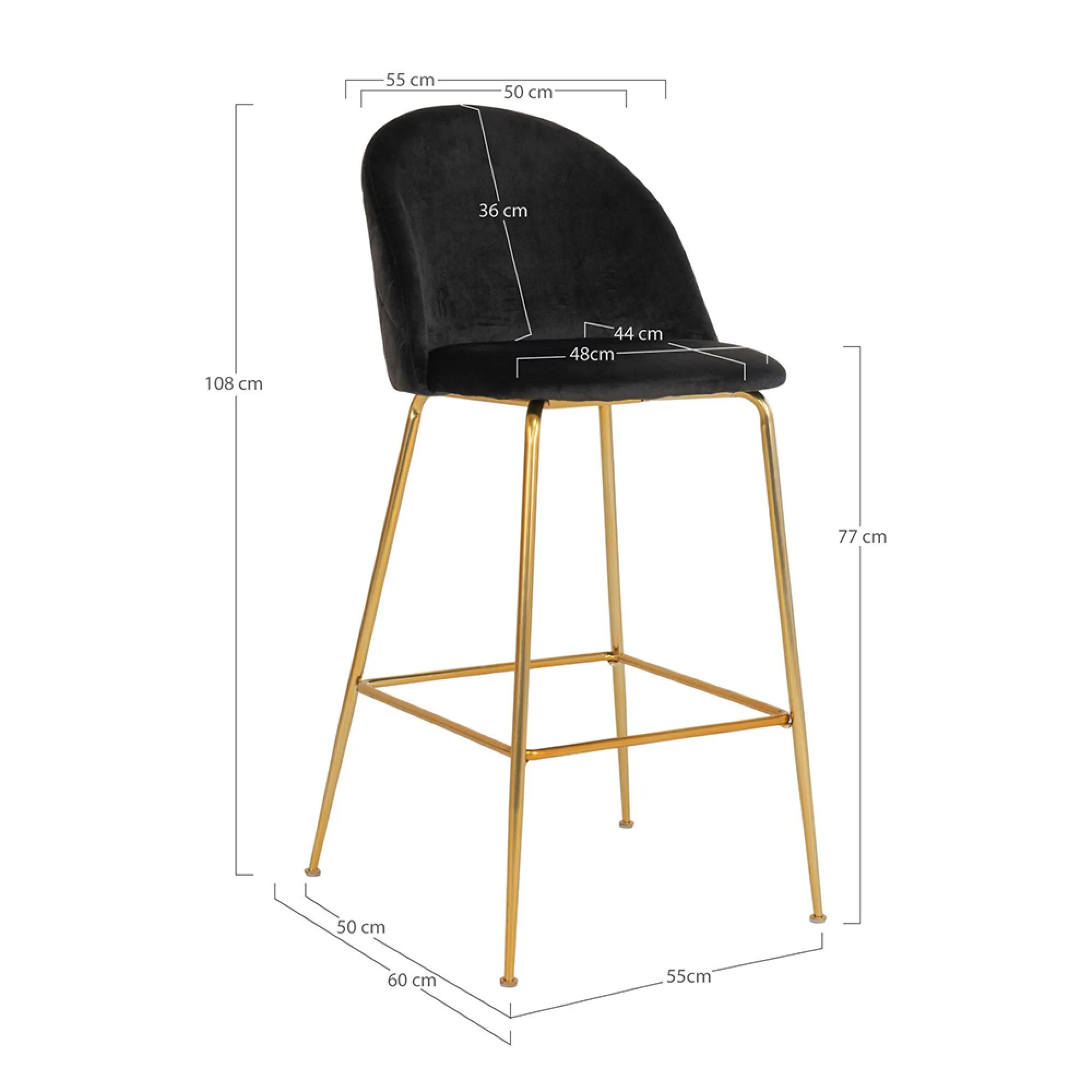 Lausanne Barstool Set of 2 - Black, Velvet