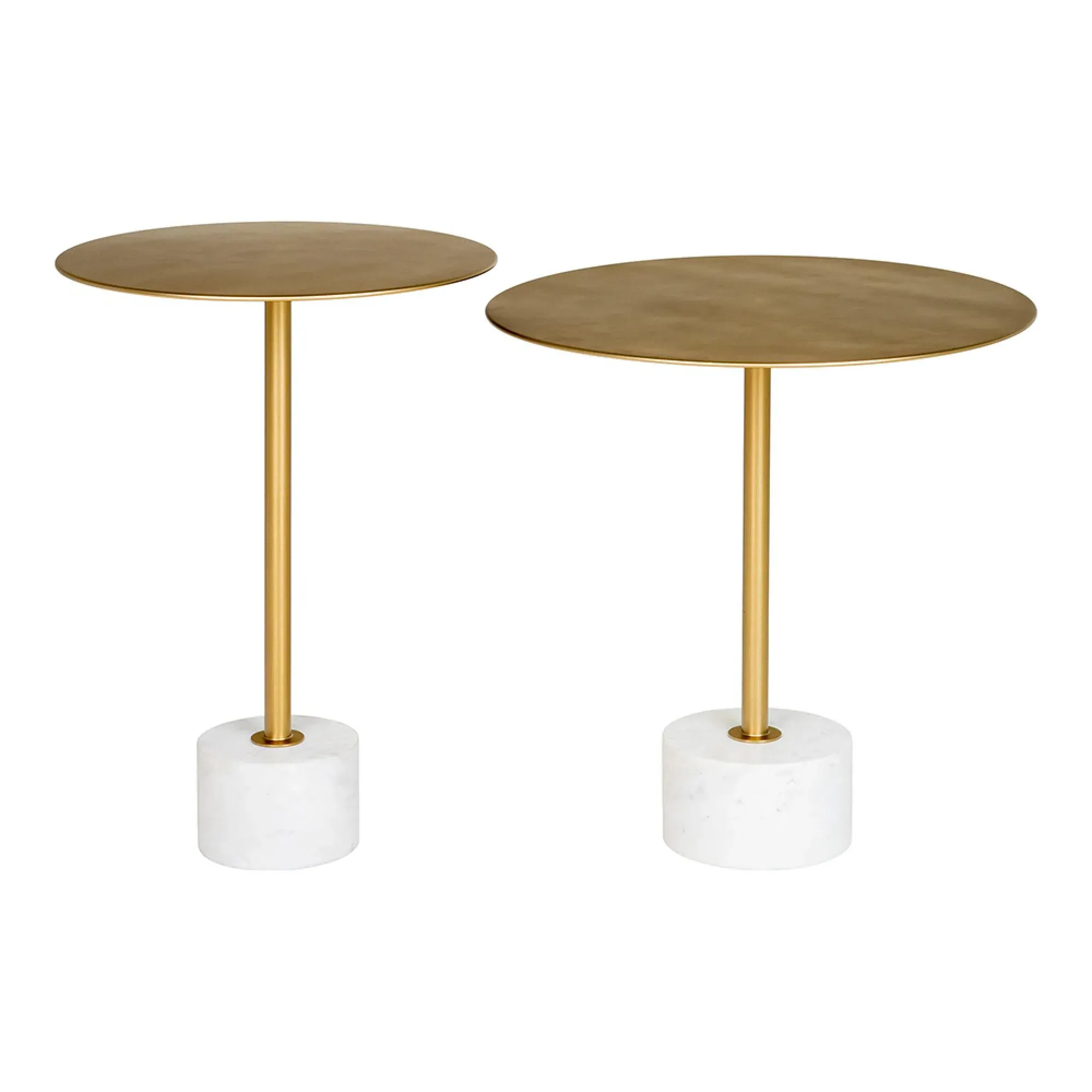 Lecco Round Side Table with Marble Base - Brass, Metal