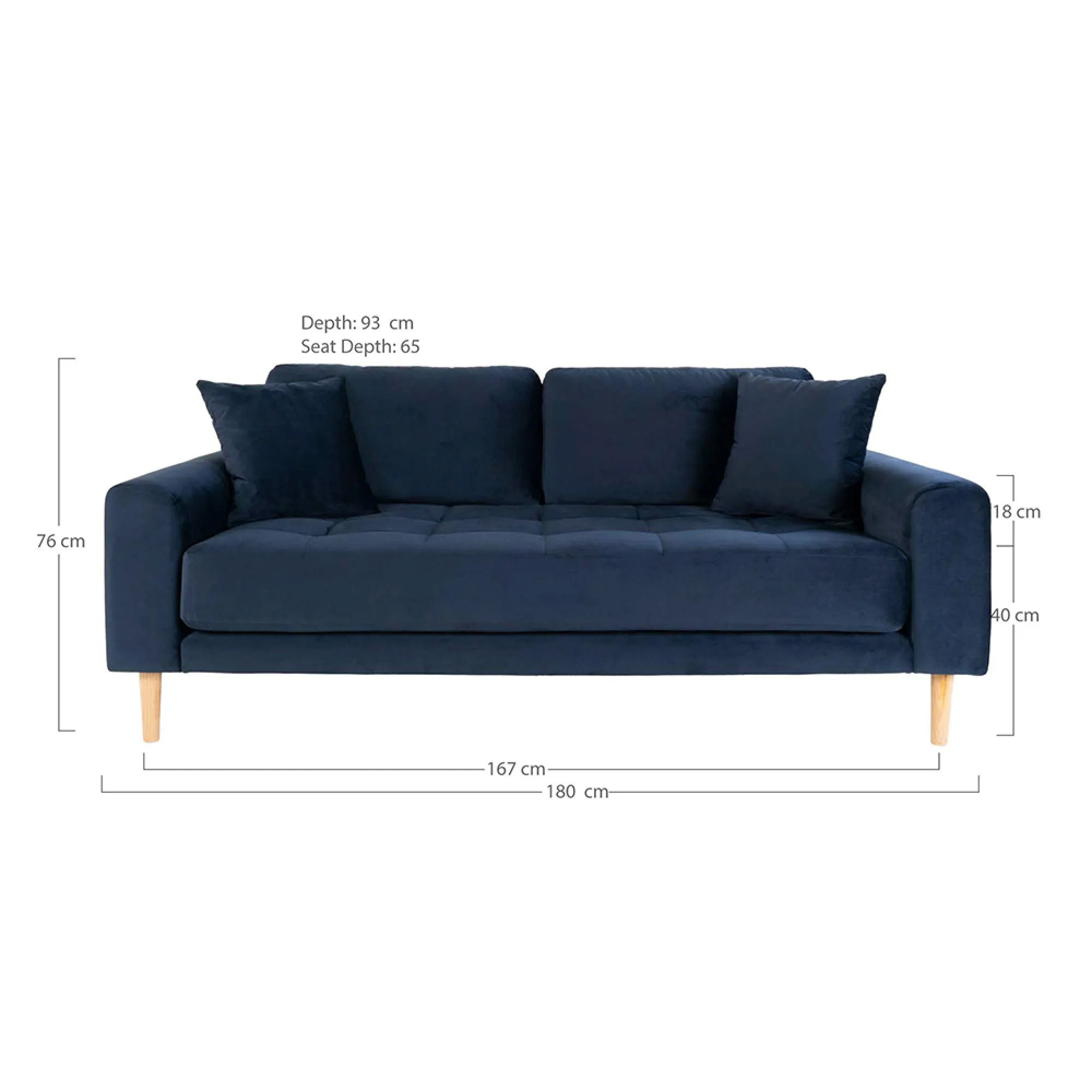 Lido 2.5 Seater Sofa - Blue, Velvet