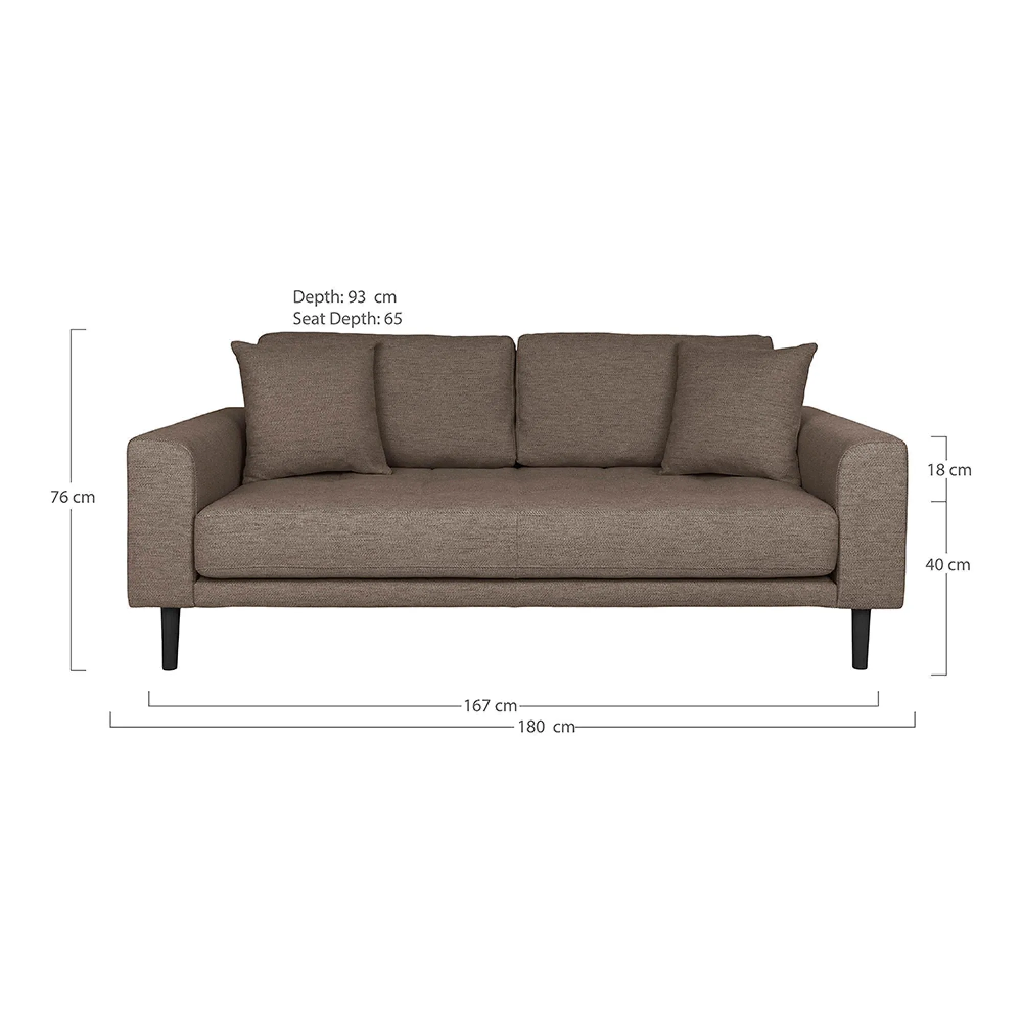 Lido 2.5 Seater Sofa - Brown, Fabric