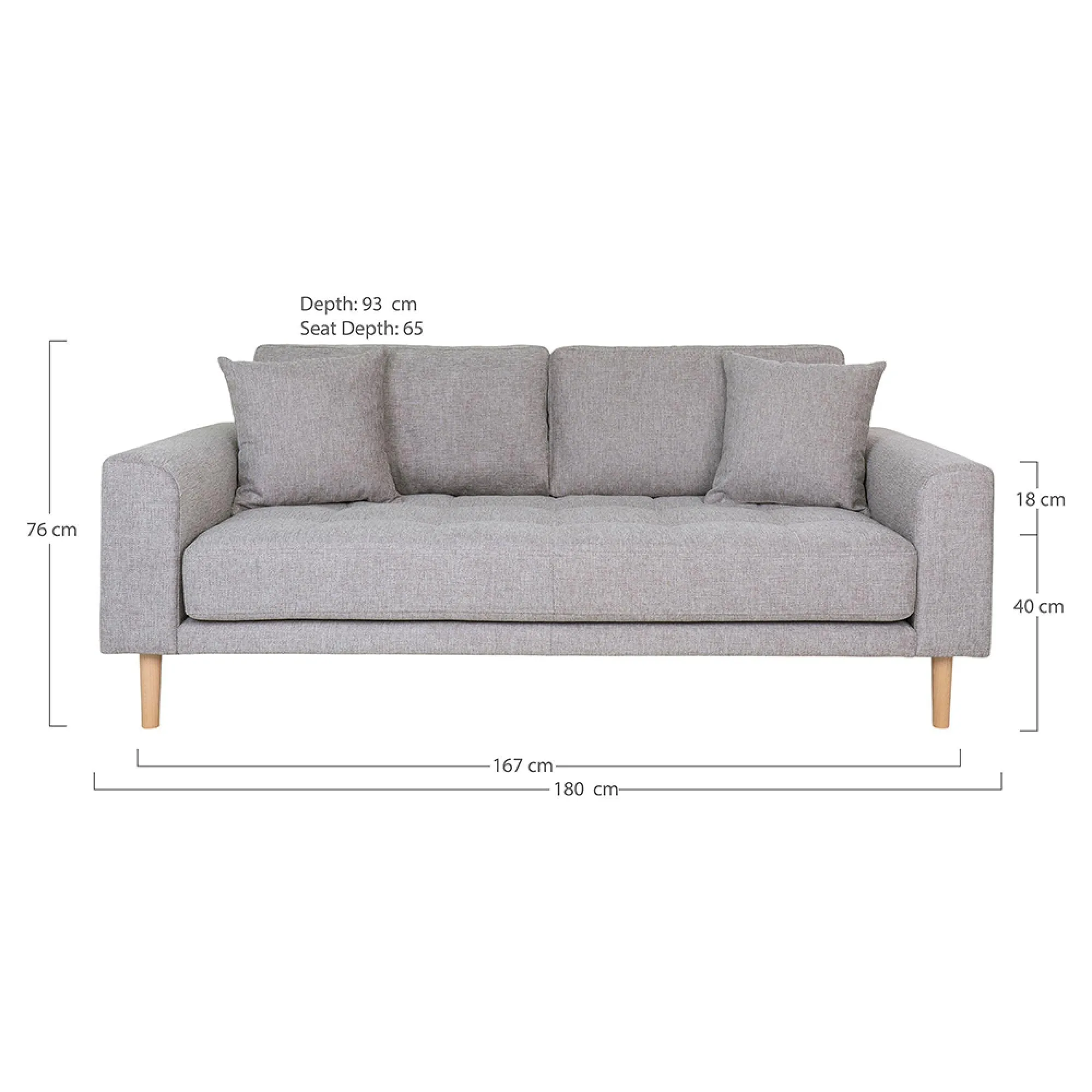 Lido 2.5 Seater Sofa - Light Grey, Fabric