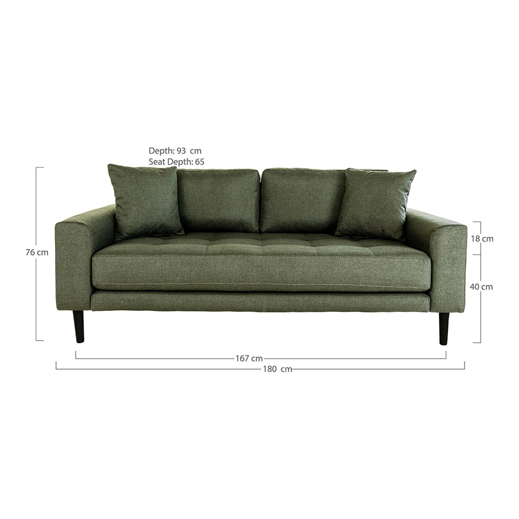 Lido 2.5 Seater Sofa - Olive Green, Fabric