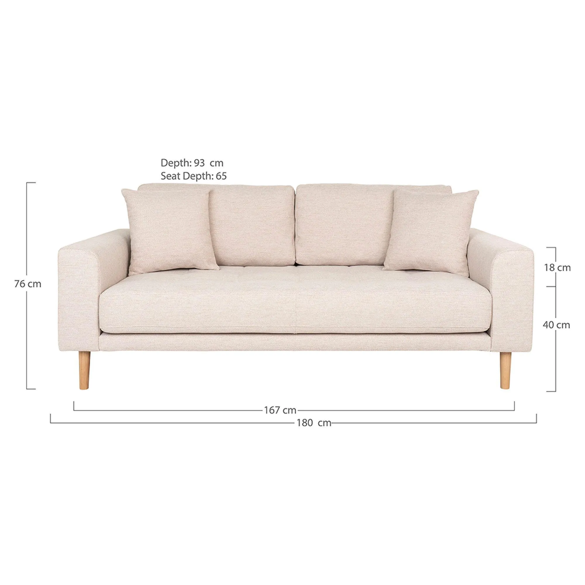 Lido 2.5 Seater Sofa - Sand, Fabric