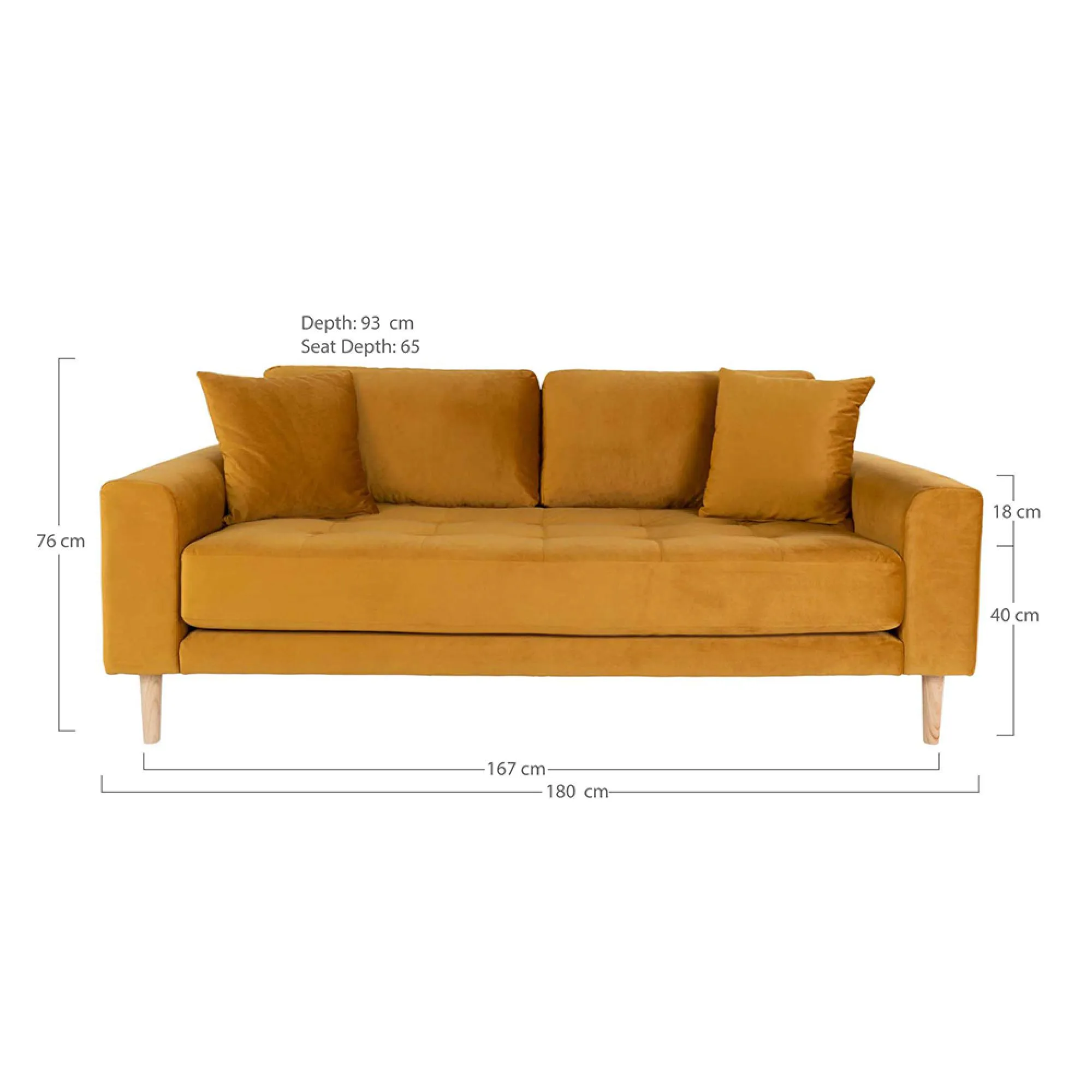 Lido 2.5 Seater Sofa - Yellow, Fabric