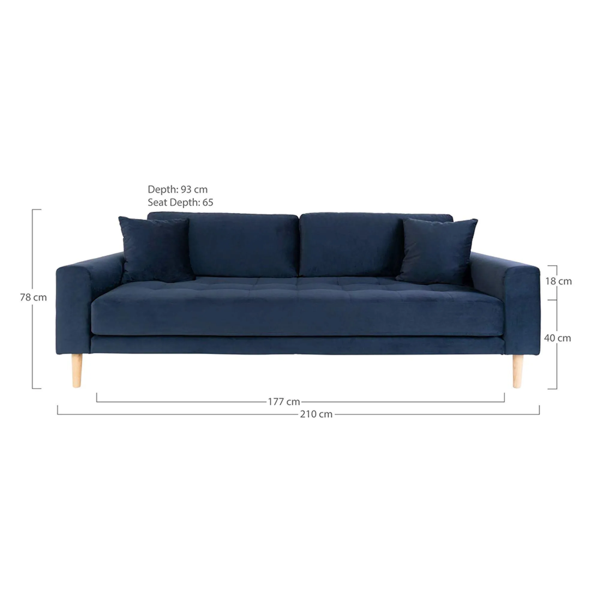 Lido 3-Seater Sofa - Blue, Velvet