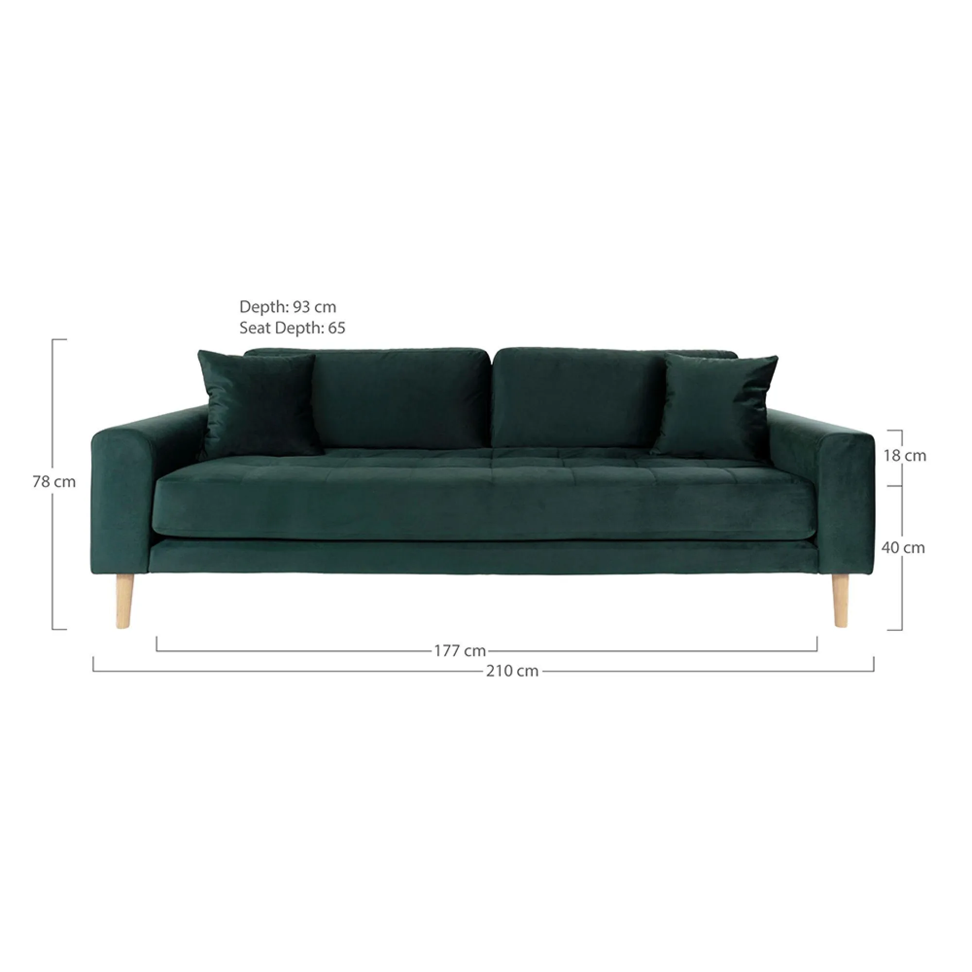 Lido 3-Seater Sofa - Dark Green, Fabric