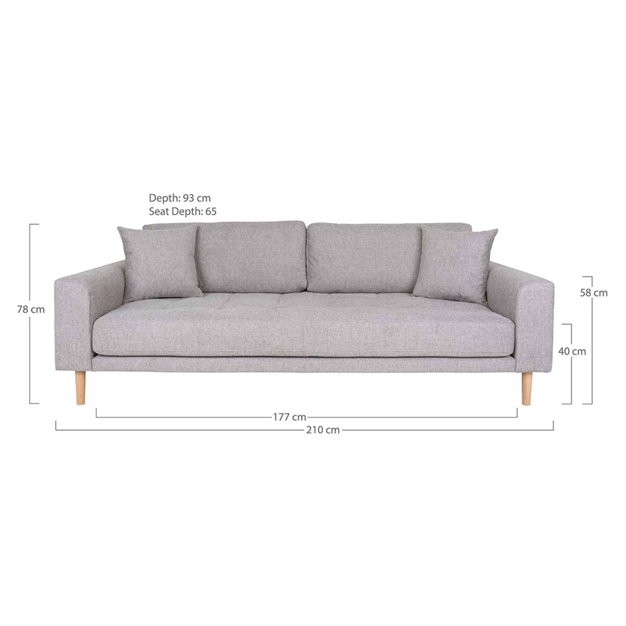 Lido 3-Seater Sofa - Light Grey, Fabric