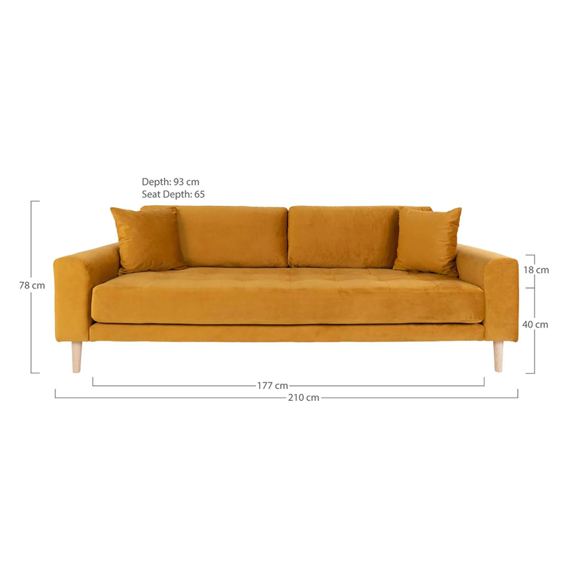 Lido 3-Seater Sofa - Mustard, Fabric
