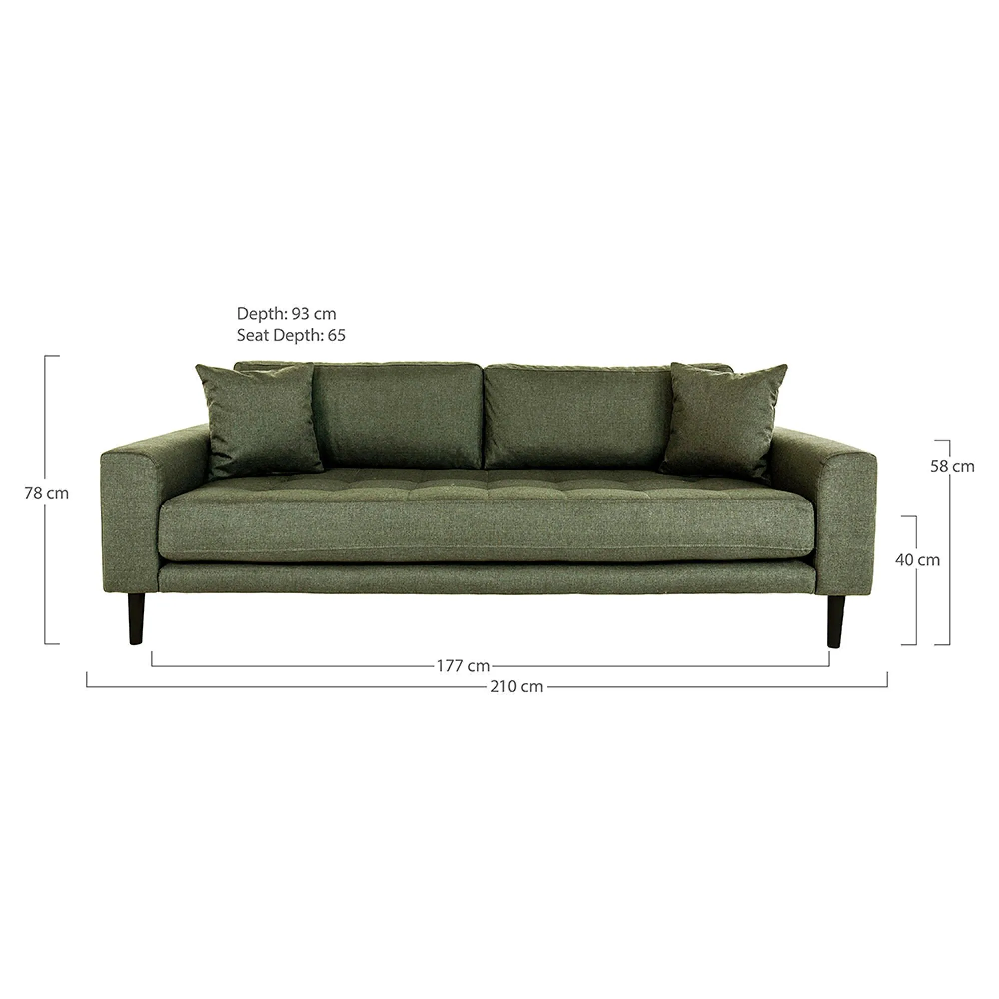 Lido 3-Seater Sofa - Olive Green, Fabric