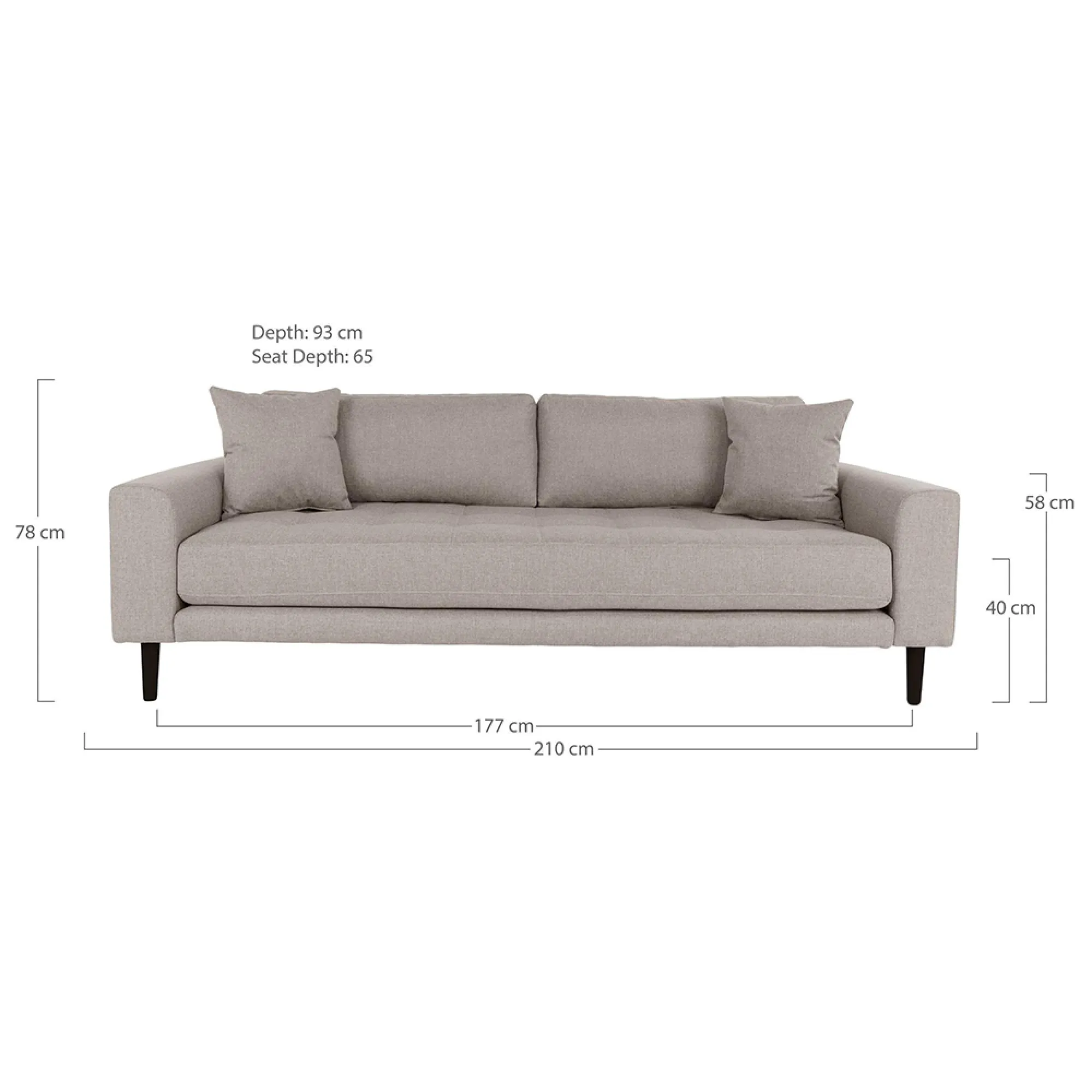 Lido 3-Seater Sofa - Stone, Fabric