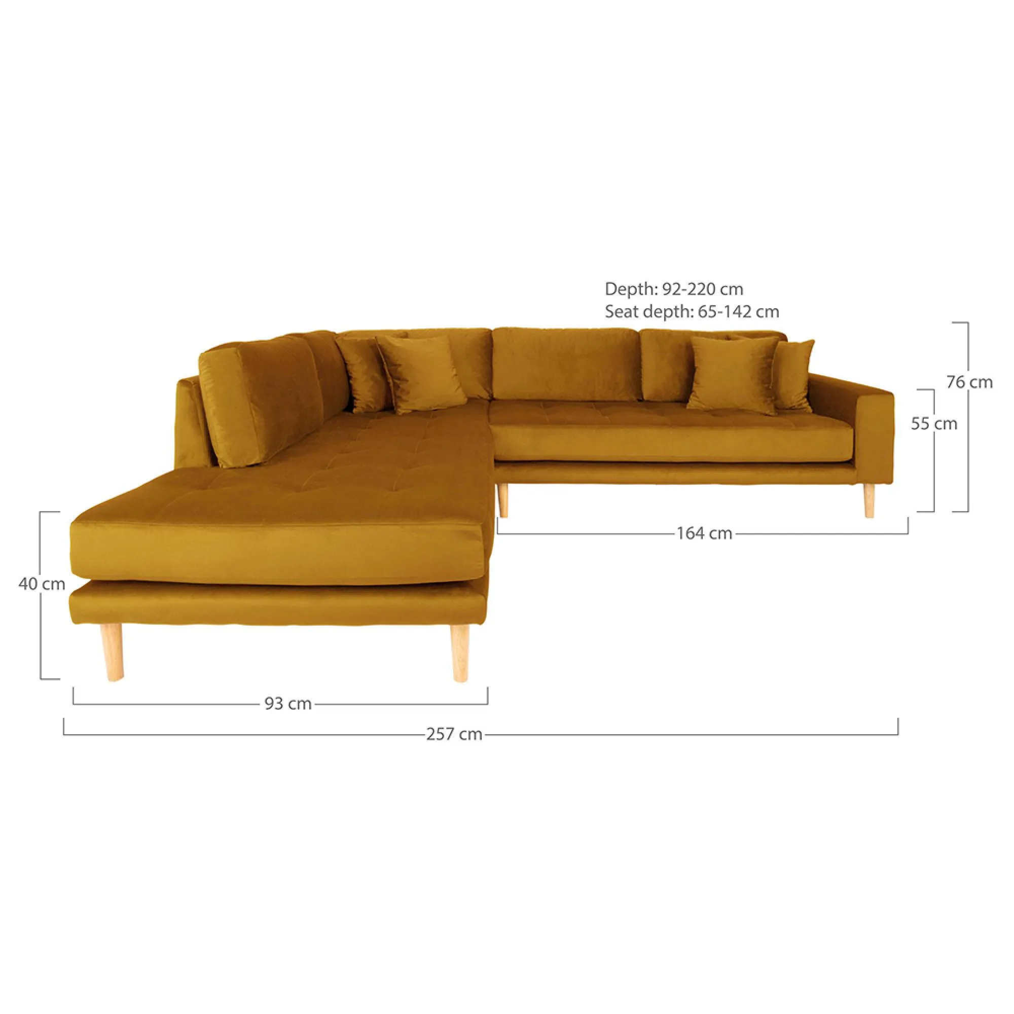 Lido Corner Sofa Open End LHF - Mustard Yellow, Fabric