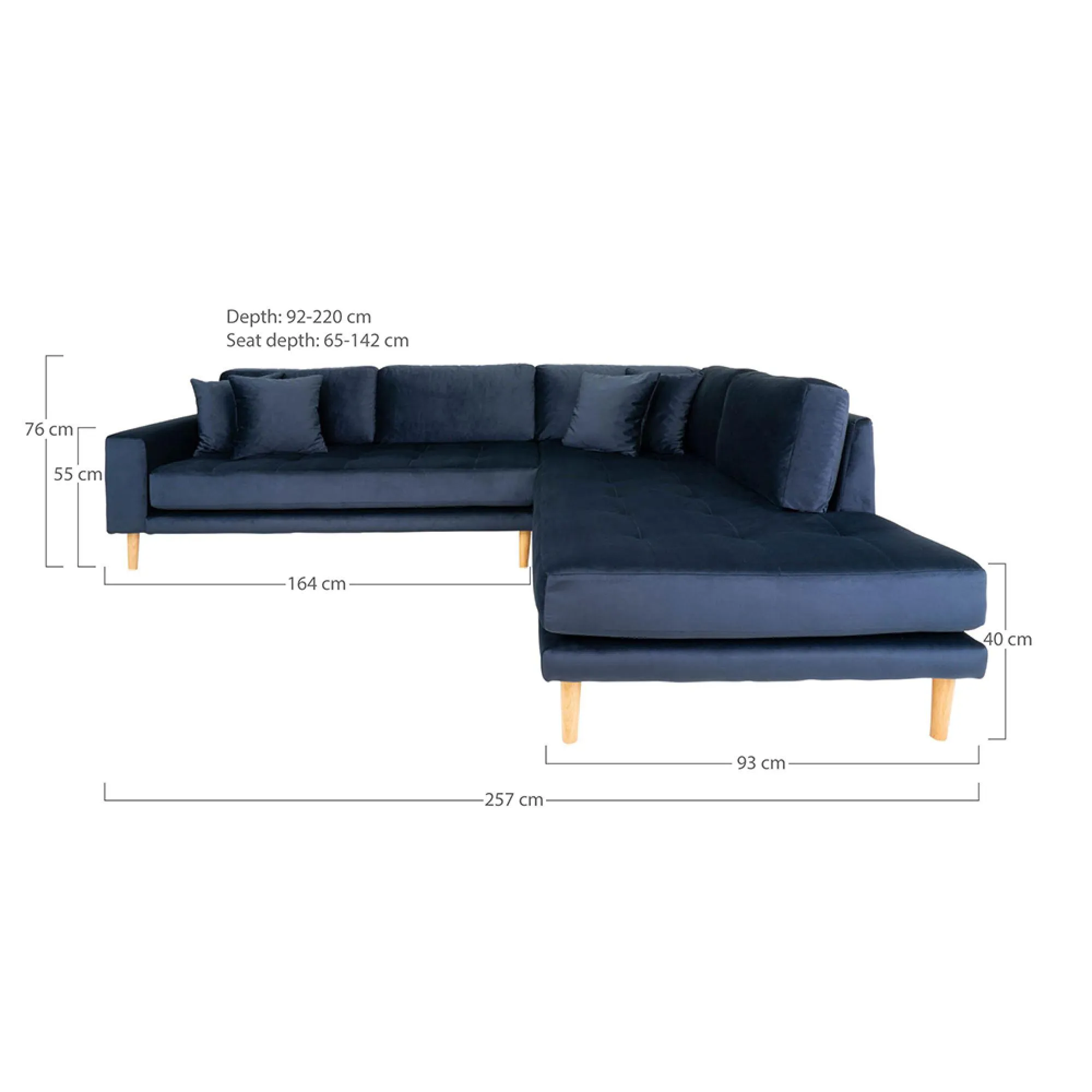 Lido Corner Sofa Open End RHF - Dark Blue, Velvet