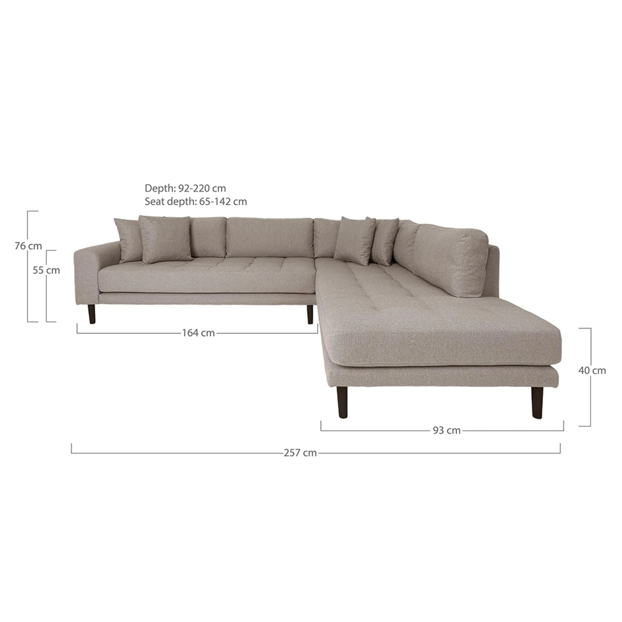 Lido Corner Sofa Open End RHF - Stone, Fabric