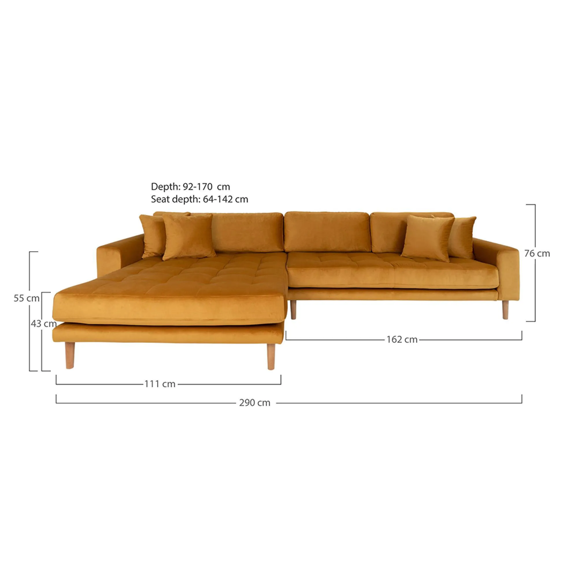 Lido LHF Lounge Sofa - Mustard, Fabric