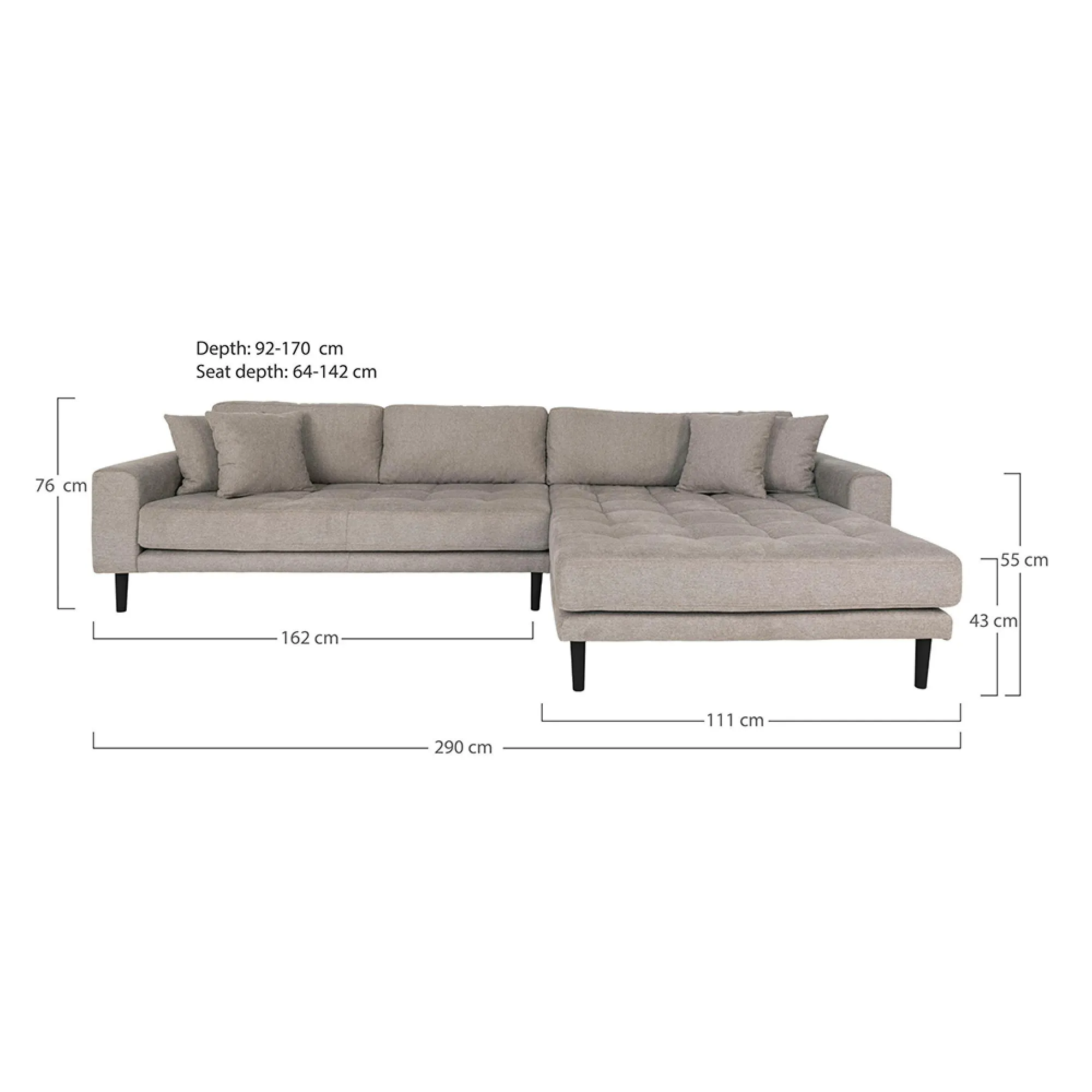 Lido RHF Lounge Sofa - Stone, Fabric