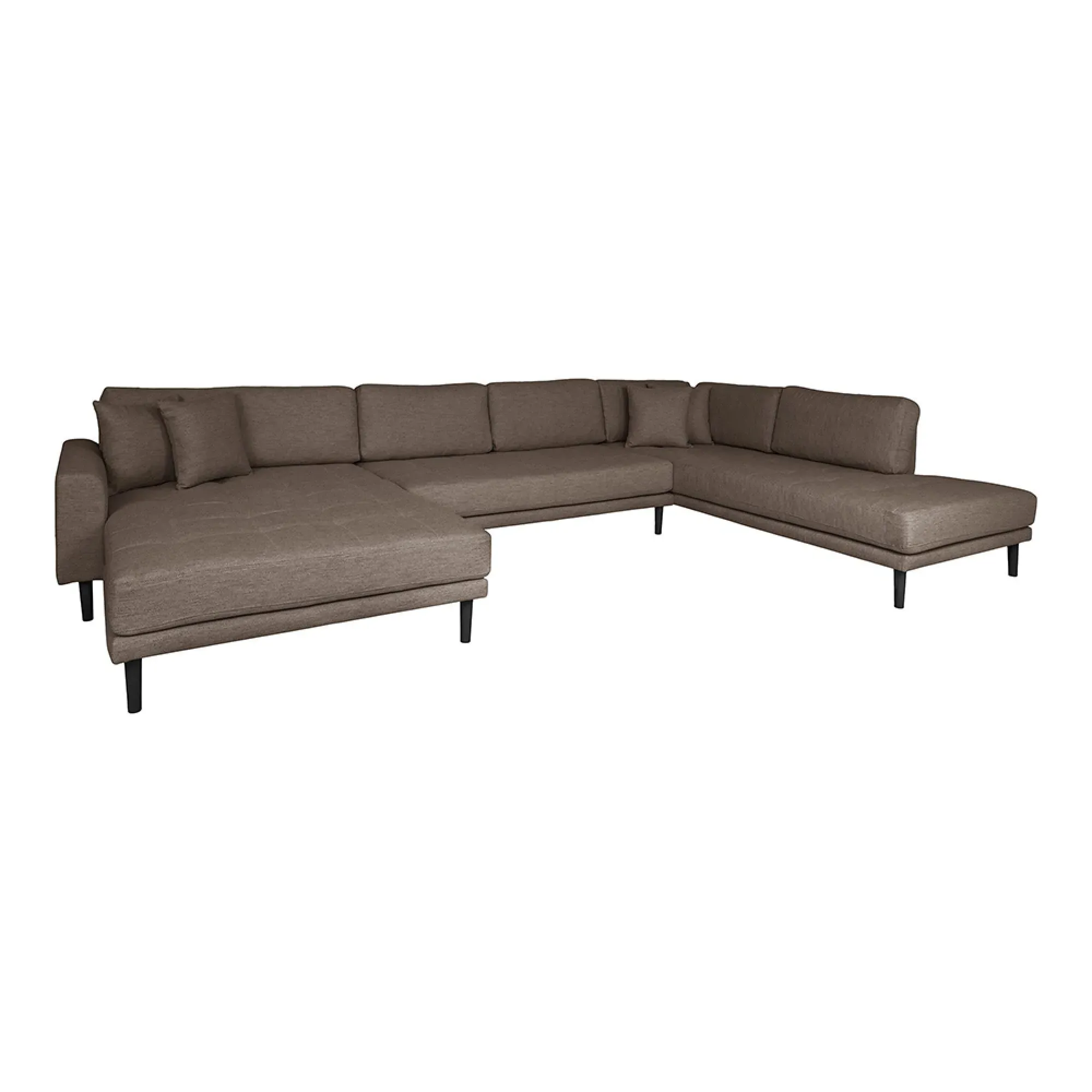 Lido U-Shaped Sofa Open End with Black Legs - Brown