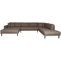 Lido U-Shaped Sofa Open End with Black Legs - Brown
